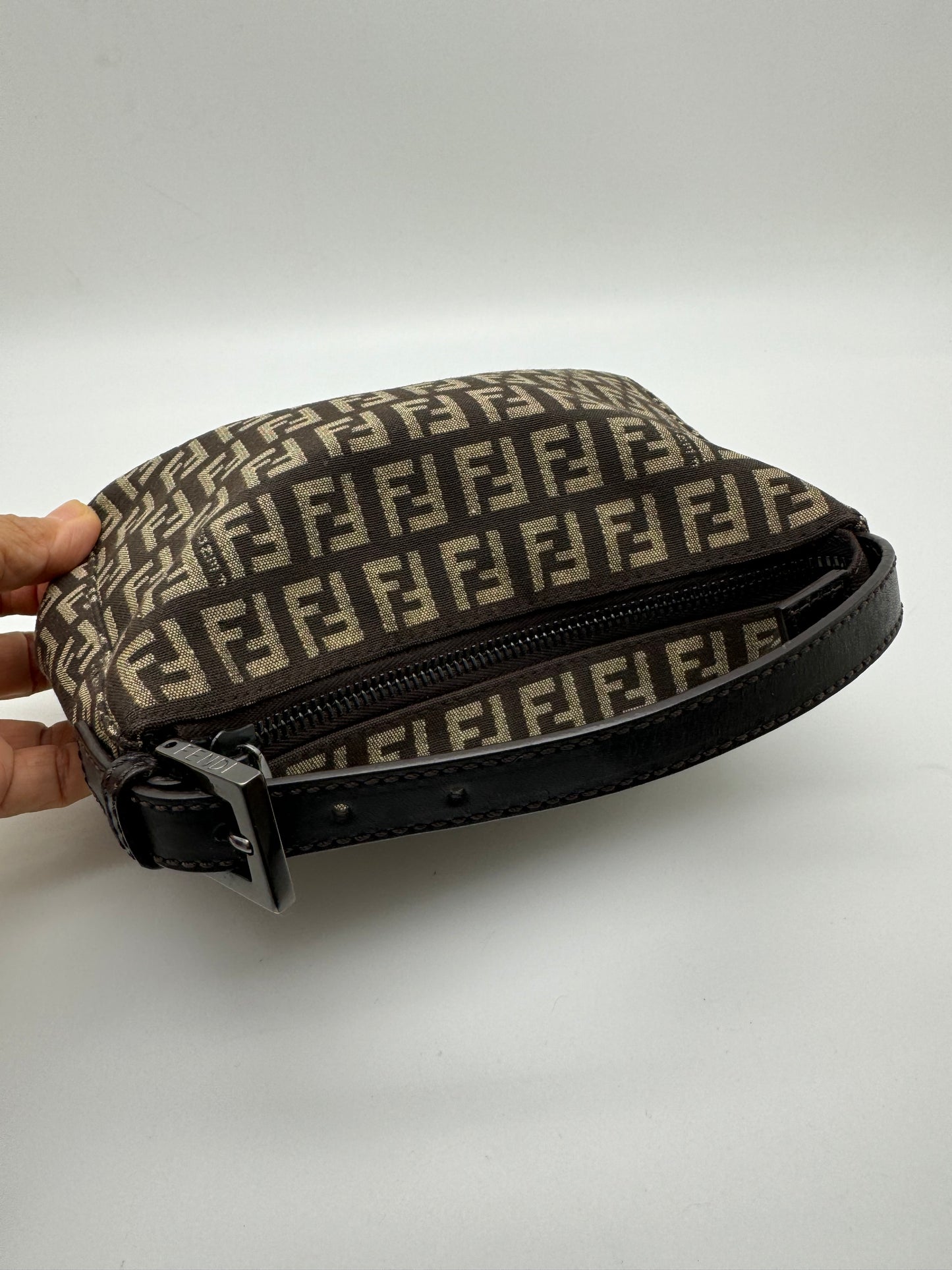 Authentic Fendi Brown & Beige FF Zucca Jacquard Cloth Small Handbag
