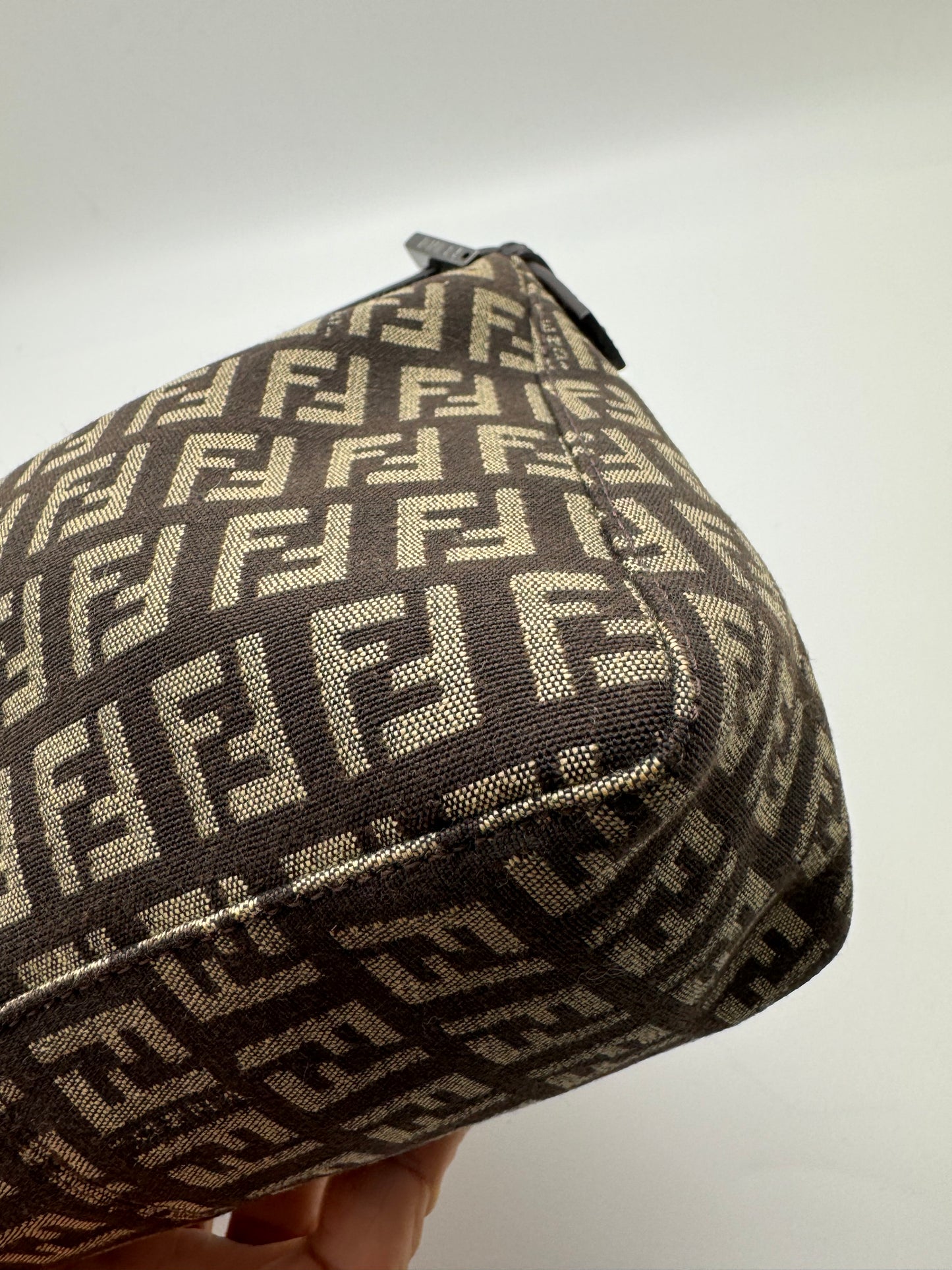 Authentic Fendi Brown & Beige FF Zucca Jacquard Cloth Small Handbag