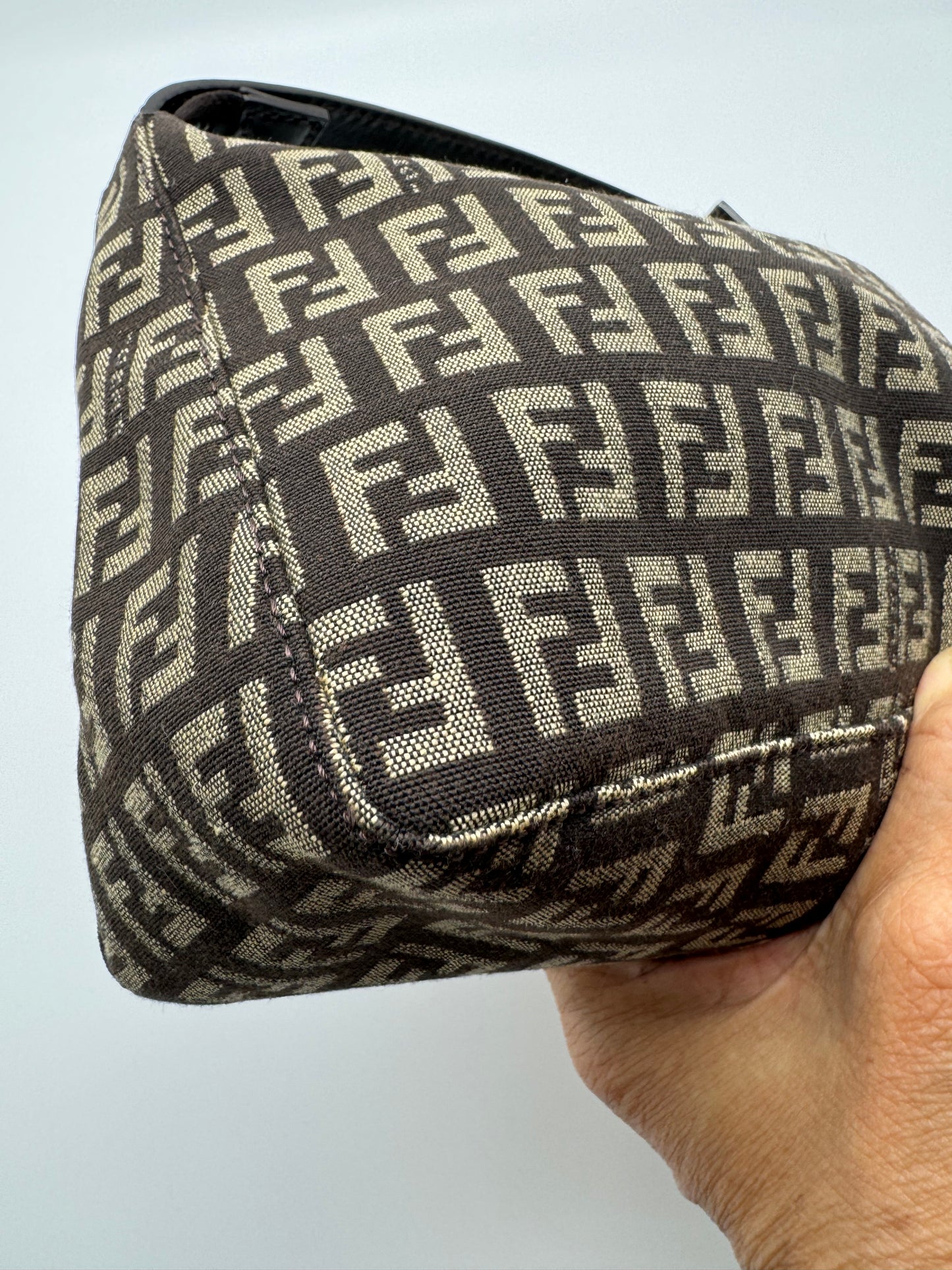 Authentic Fendi Brown & Beige FF Zucca Jacquard Cloth Small Handbag