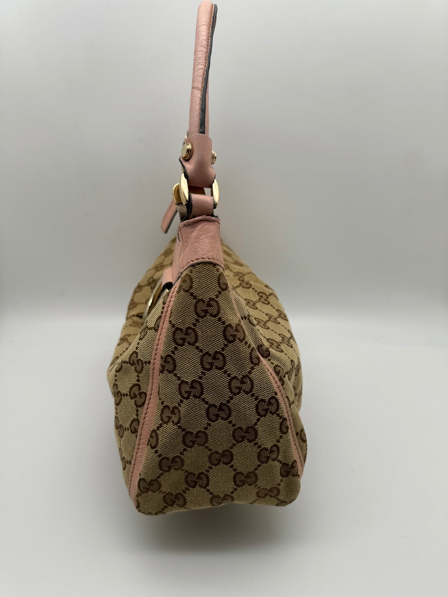 Authentic Gucci Abby D-Ring Hobo Brown Monogram Pink Leather Shoulder Bag