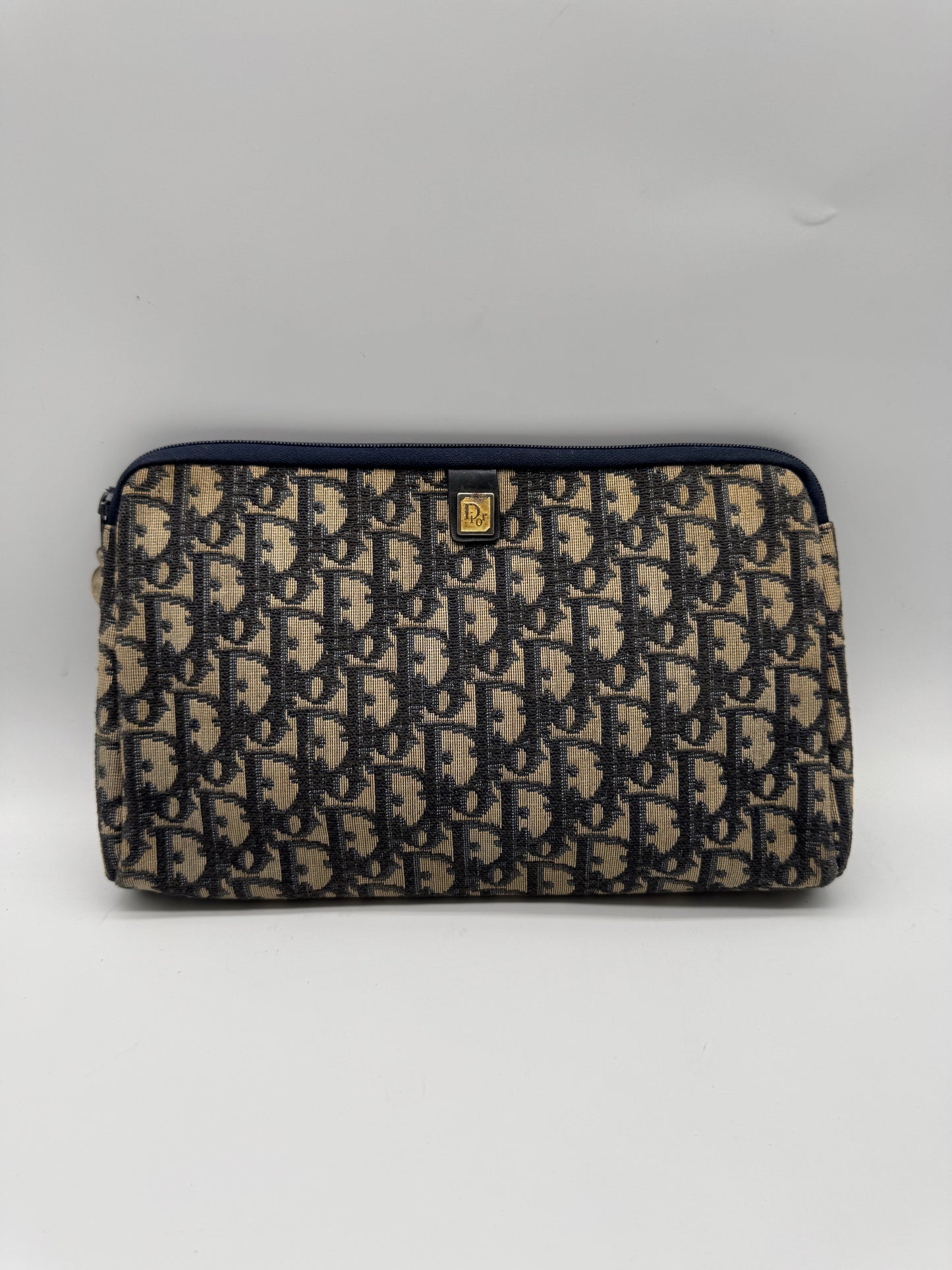 Authentic Vintage Dior Navy Blue Trotter Cloth Clutch