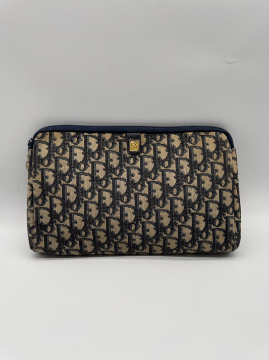 Authentic Vintage Dior Navy Blue Trotter Cloth Clutch