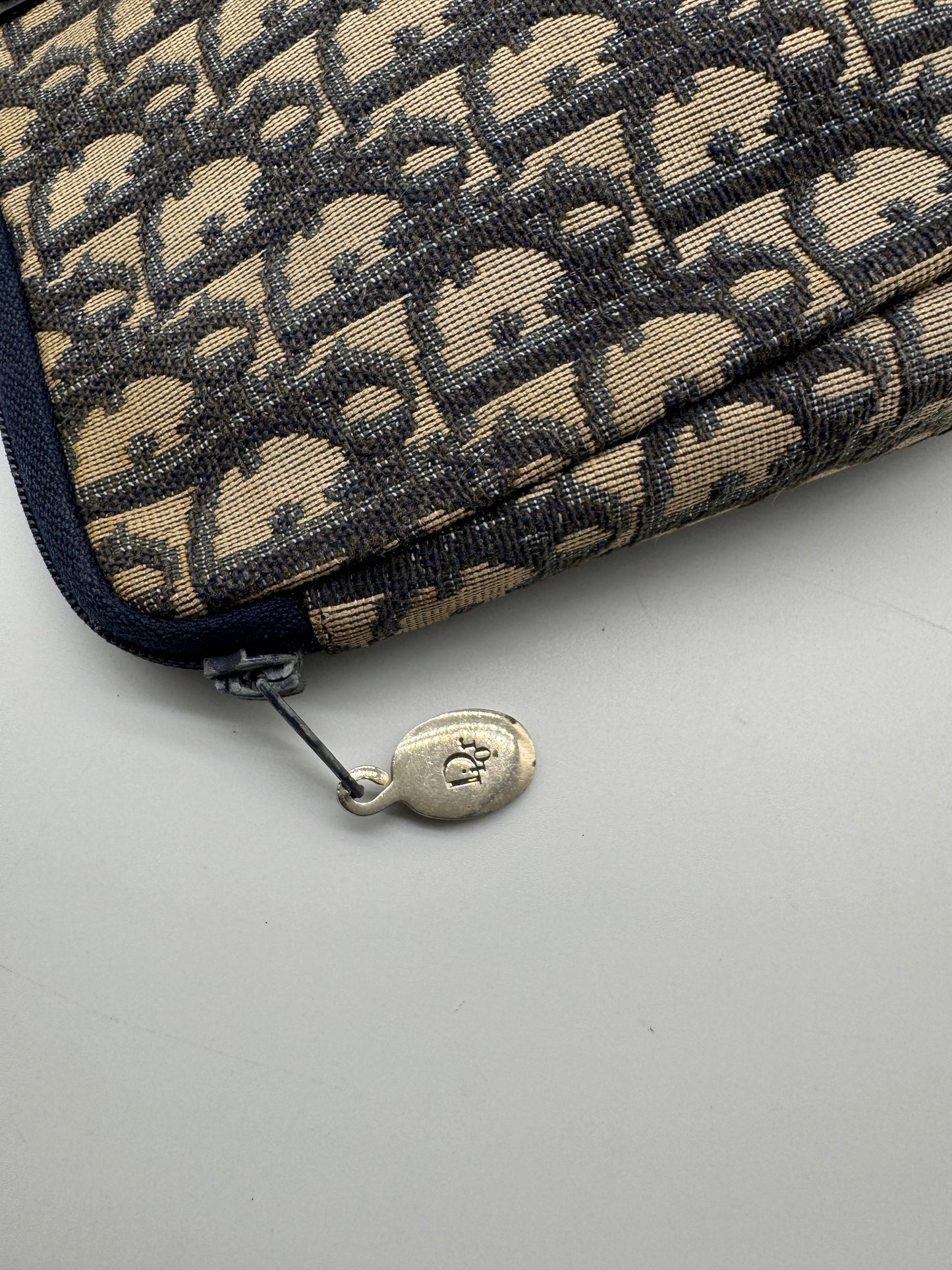 Authentic Vintage Dior Navy Blue Trotter Cloth Clutch