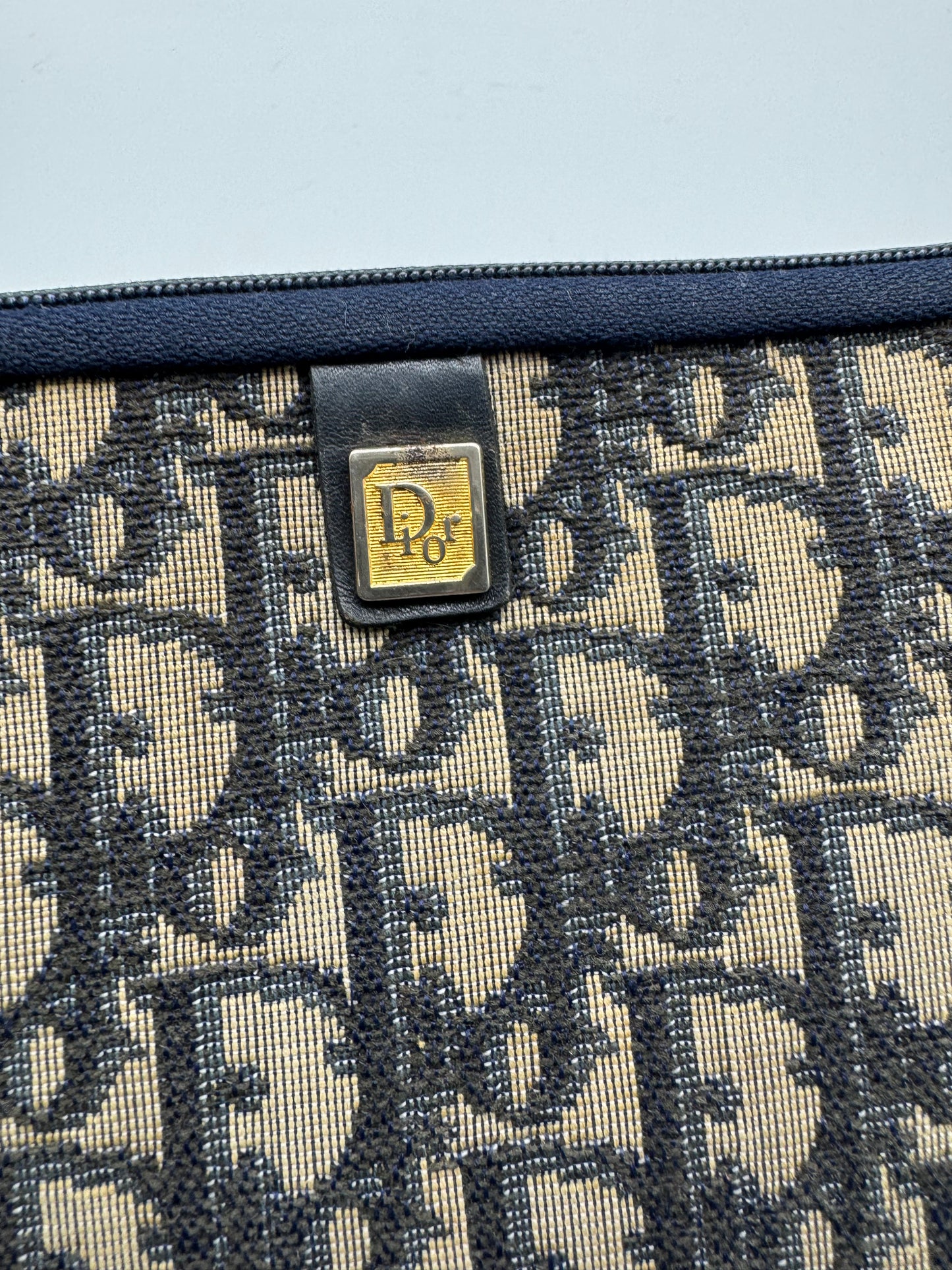 Authentic Vintage Dior Navy Blue Trotter Cloth Clutch