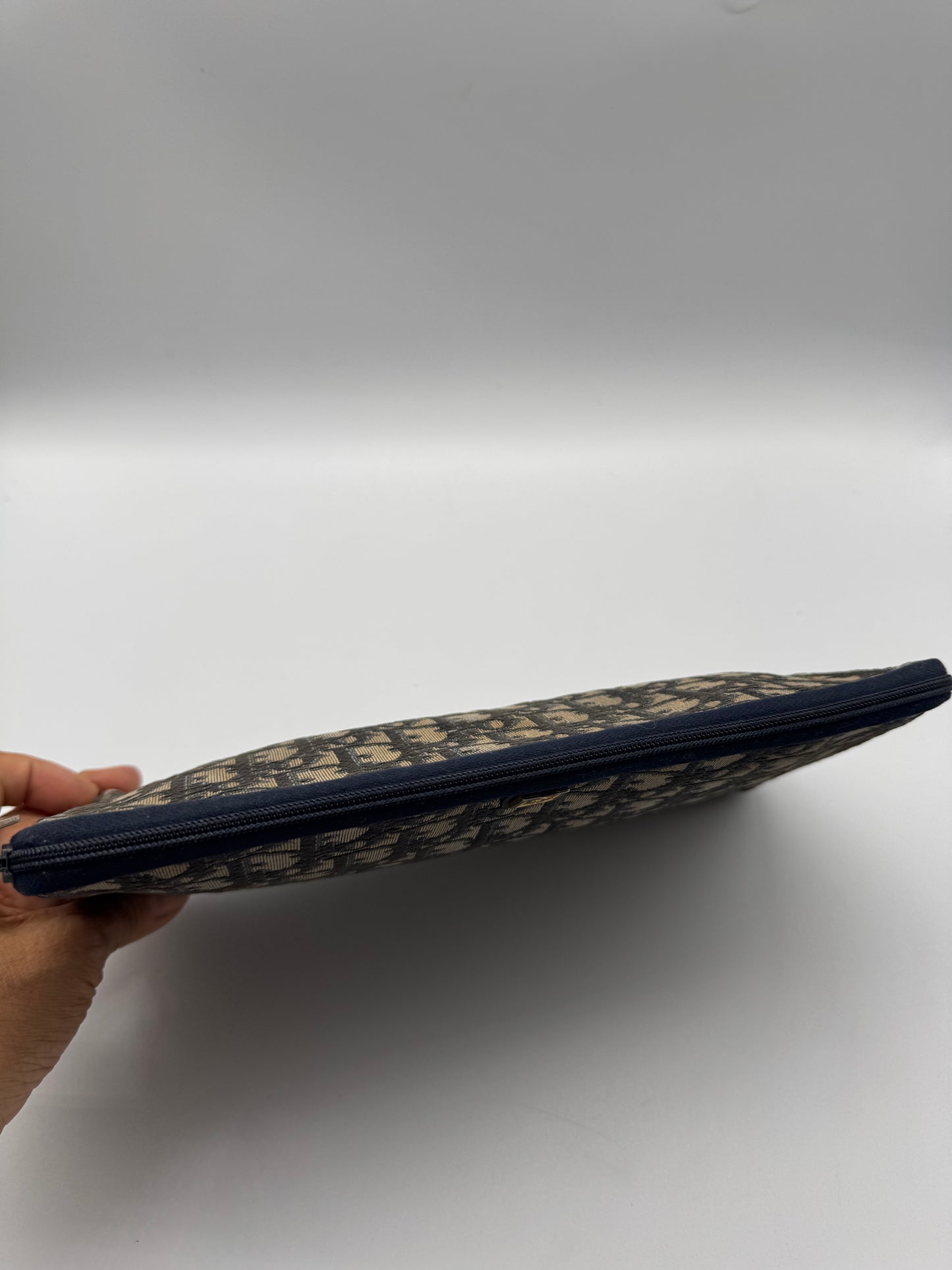 Authentic Vintage Dior Navy Blue Trotter Cloth Clutch