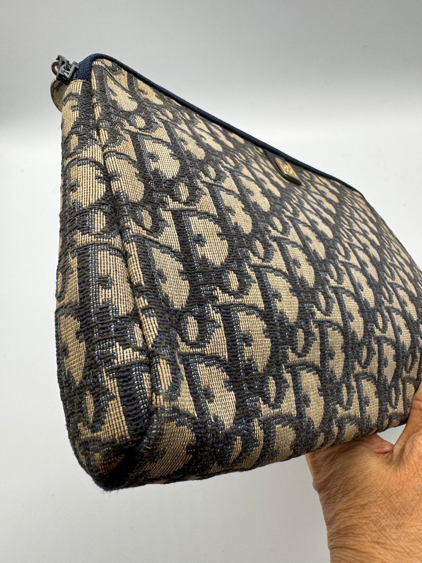 Authentic Vintage Dior Navy Blue Trotter Cloth Clutch