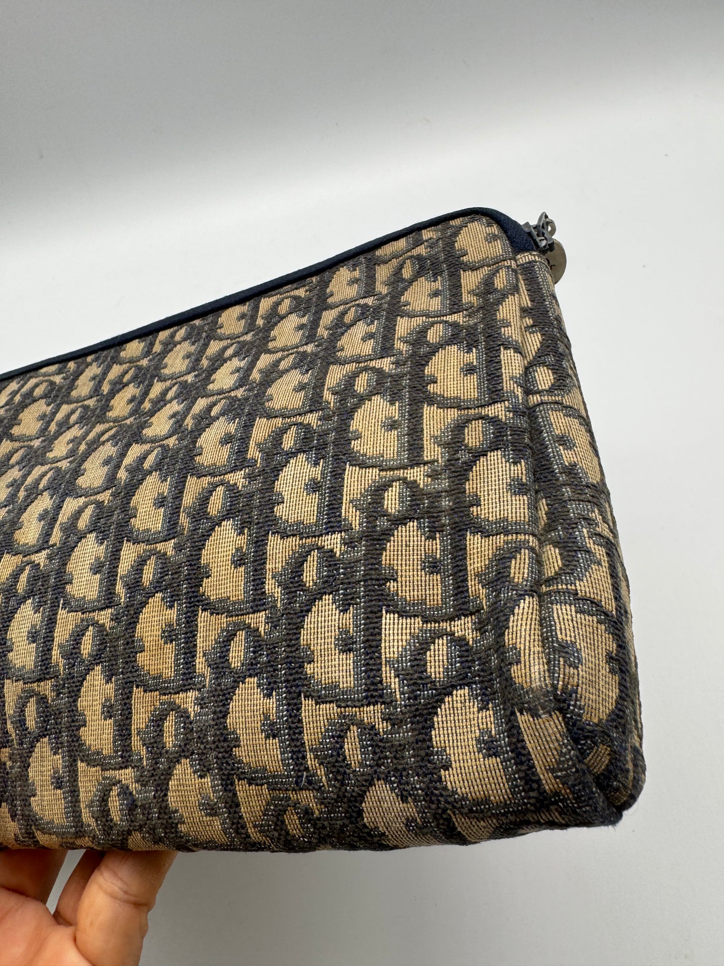 Authentic Vintage Dior Navy Blue Trotter Cloth Clutch