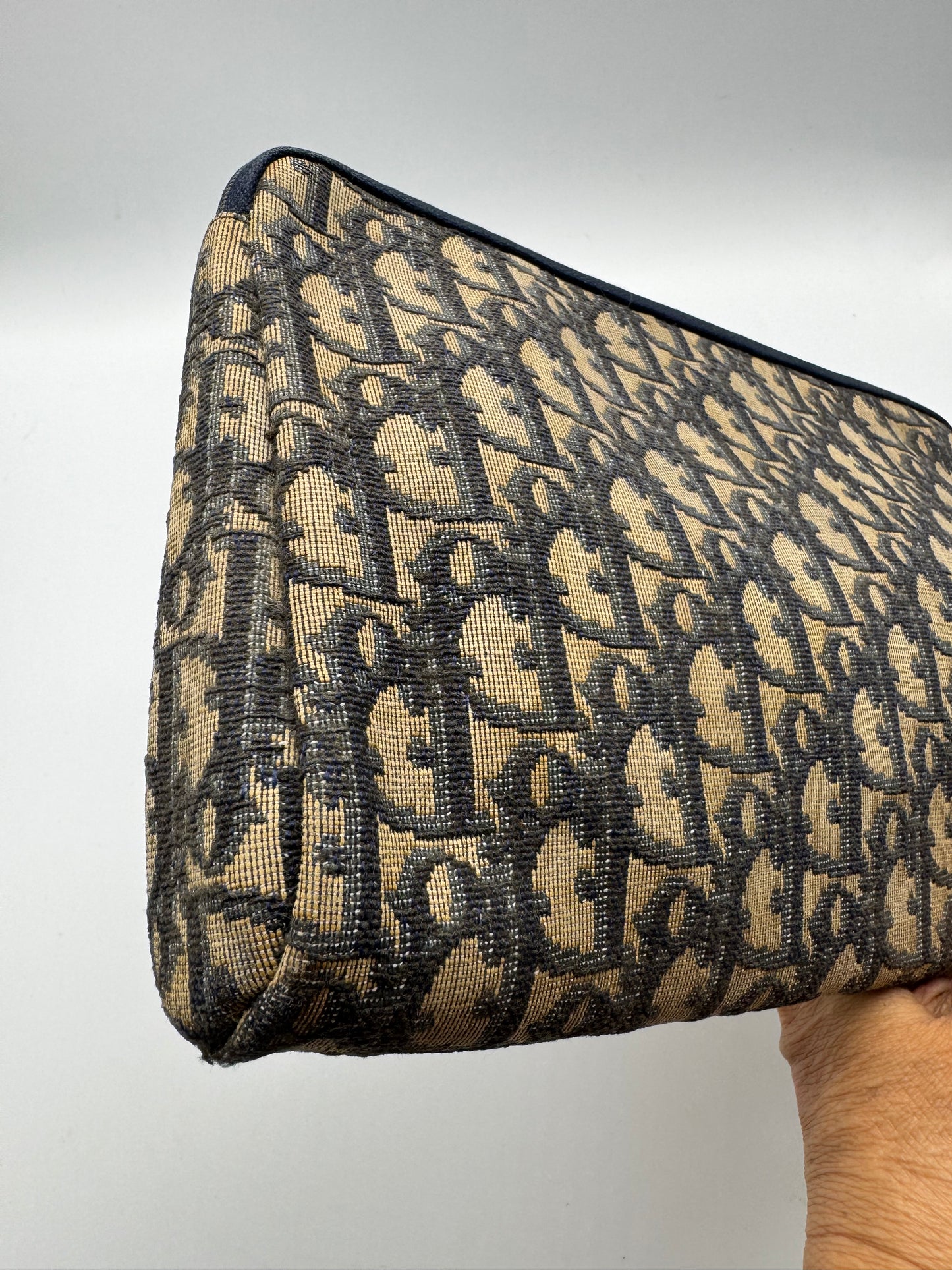 Authentic Vintage Dior Navy Blue Trotter Cloth Clutch