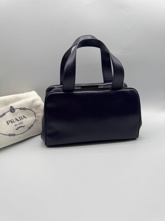 Authentic Prada Dark Purple Leather Handbag