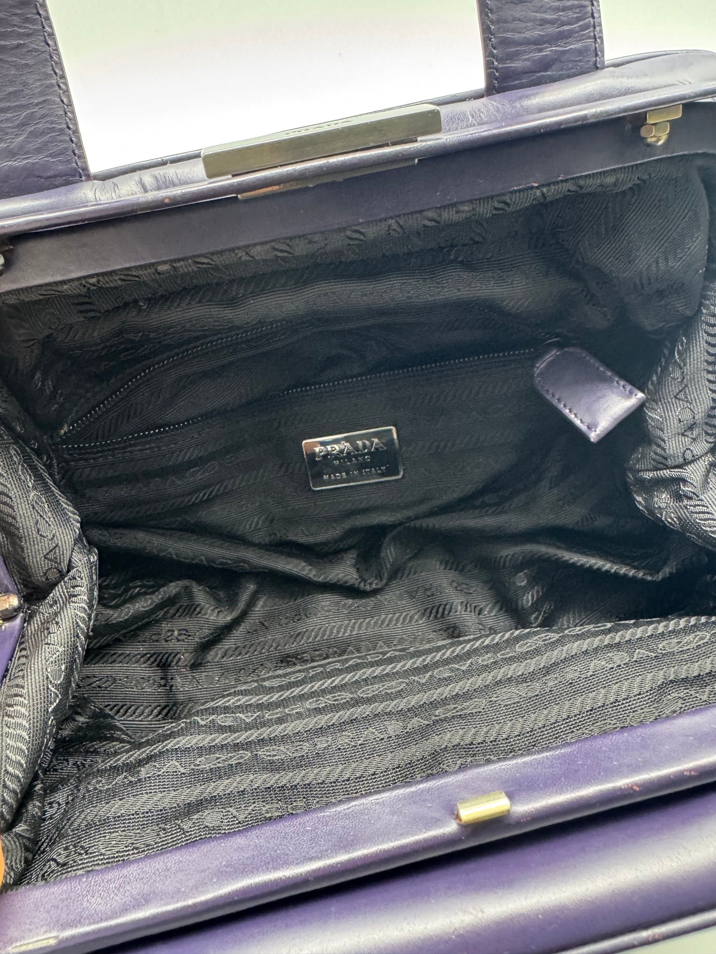 Authentic Prada Dark Purple Leather Handbag