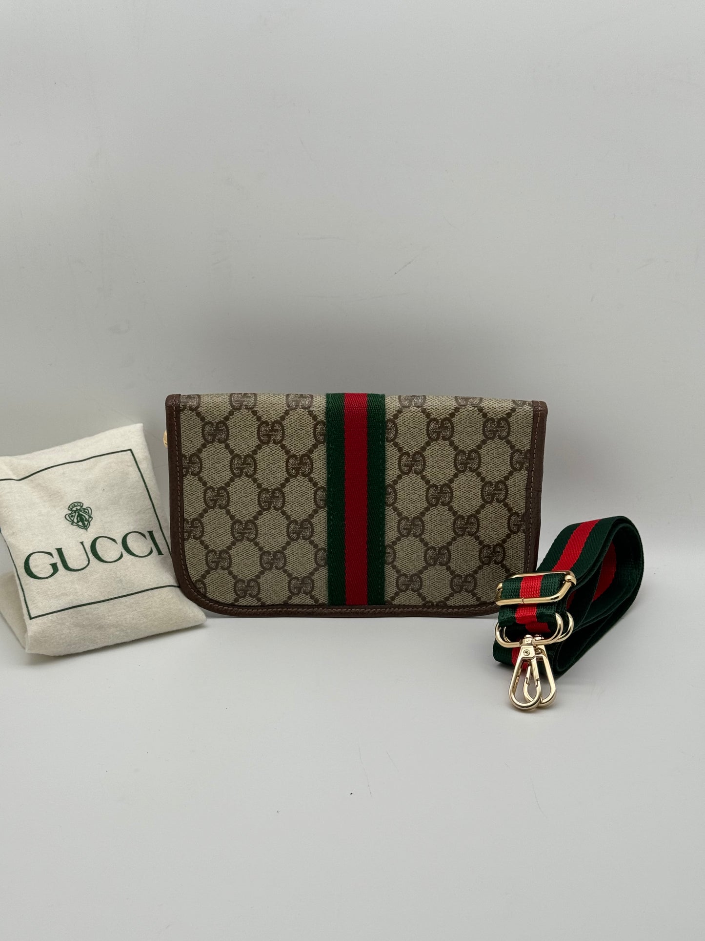 Authentic GUCCI Vintage Mini Clutch Sherry Line Added Strap Crossbody Bag