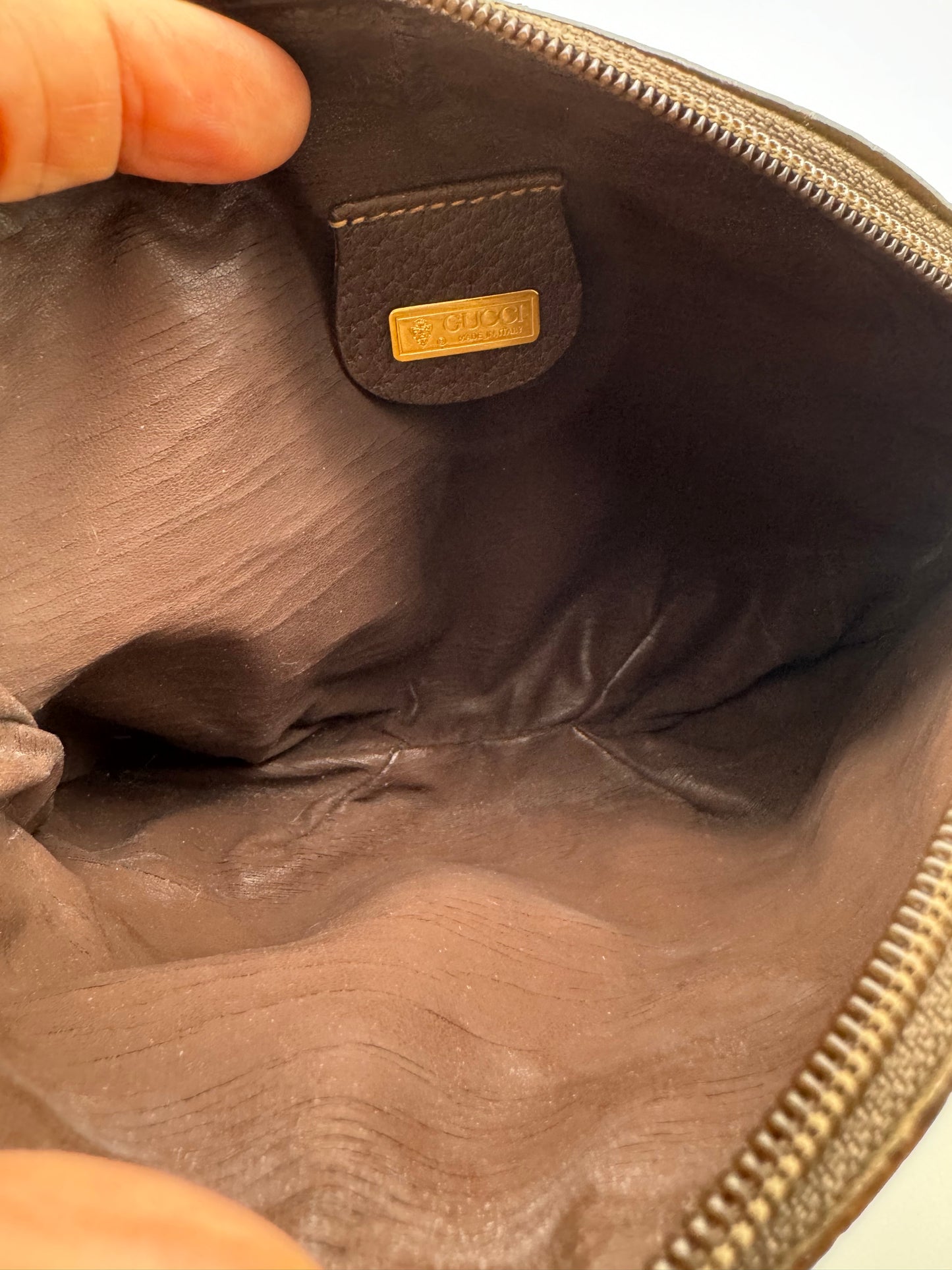 Authentic GUCCI Pleated Clutch Brown Monogram Coated Canvas Added Strap Crossbody Bag