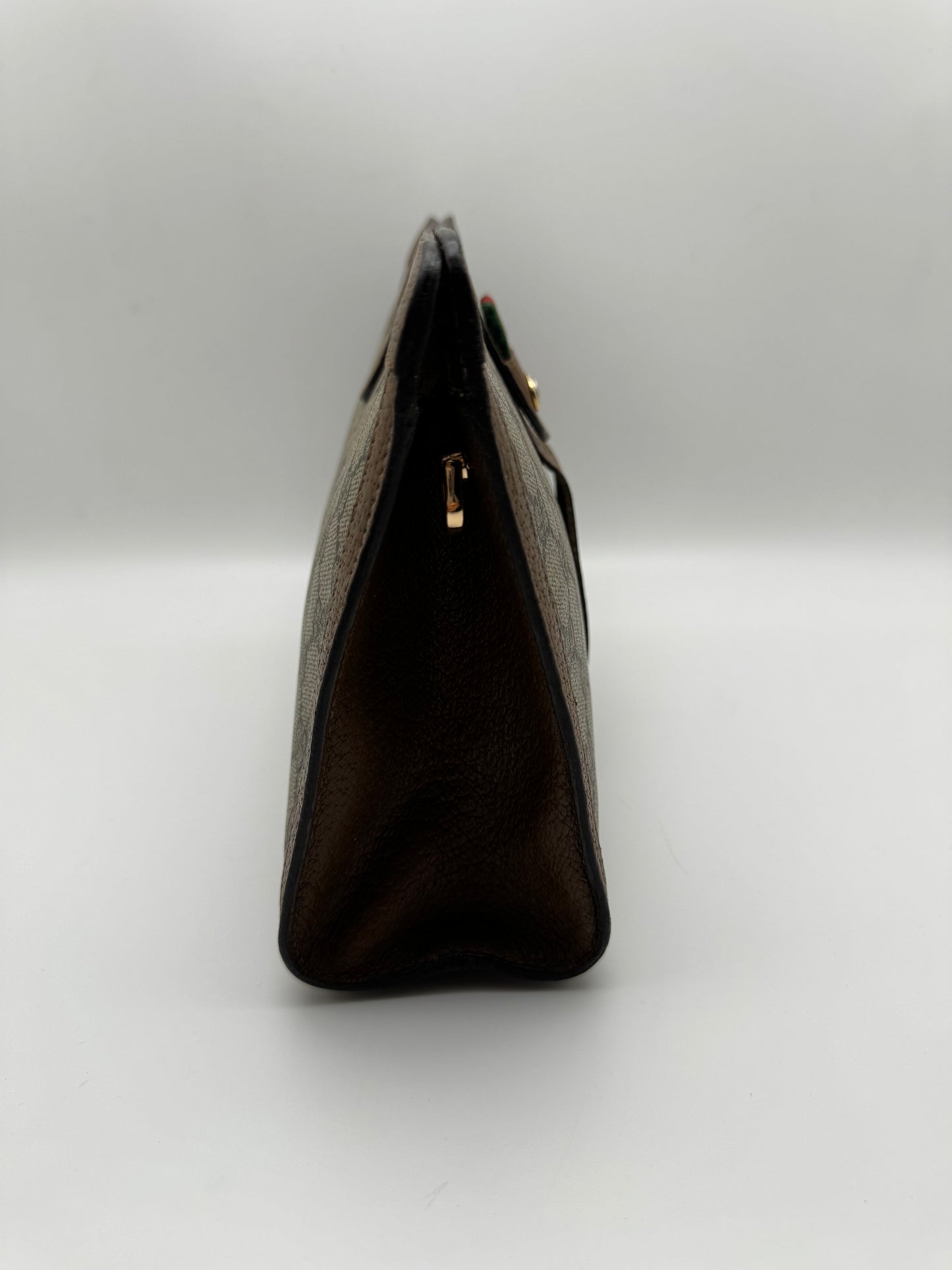 Authentic GUCCI Large Clutch GG Monogram Coated Canvas Added Strap Shoulder/Crossbody Bag