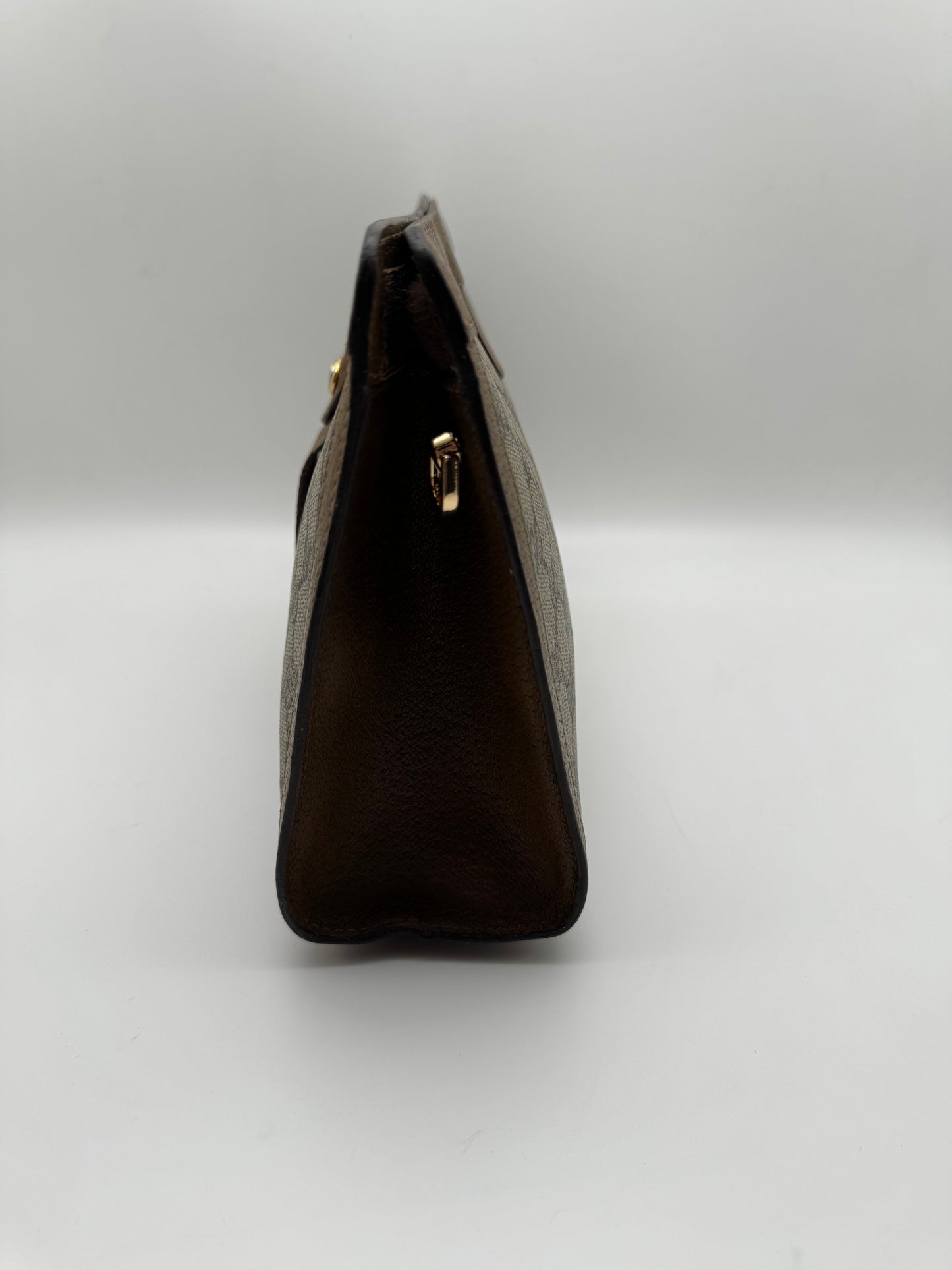 Authentic GUCCI Large Clutch GG Monogram Coated Canvas Added Strap Shoulder/Crossbody Bag