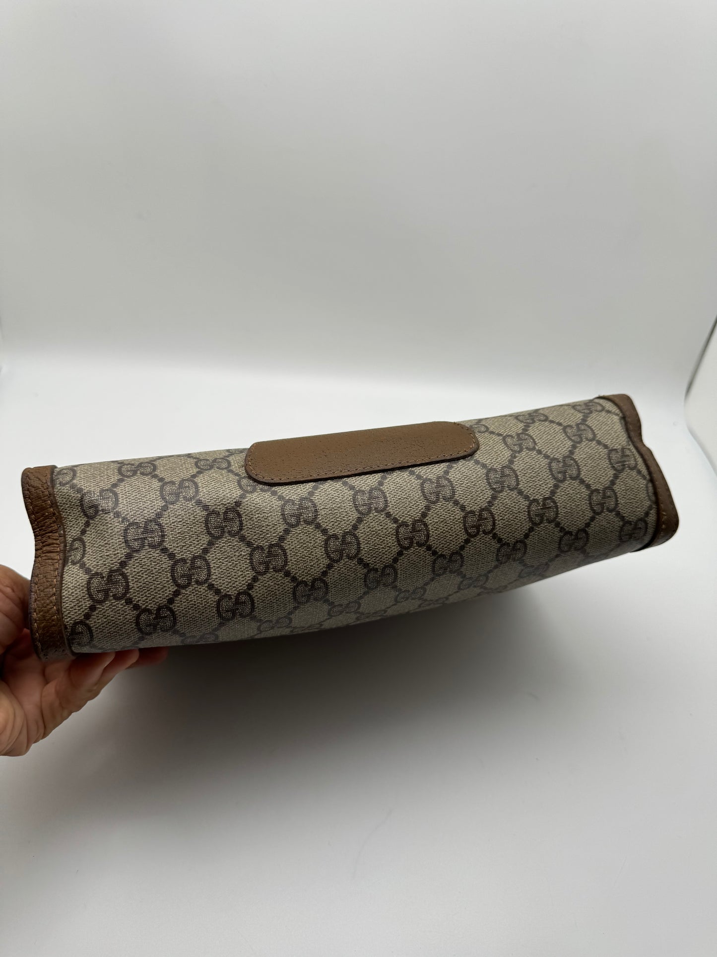 Authentic GUCCI Large Clutch GG Monogram Coated Canvas Added Strap Shoulder/Crossbody Bag