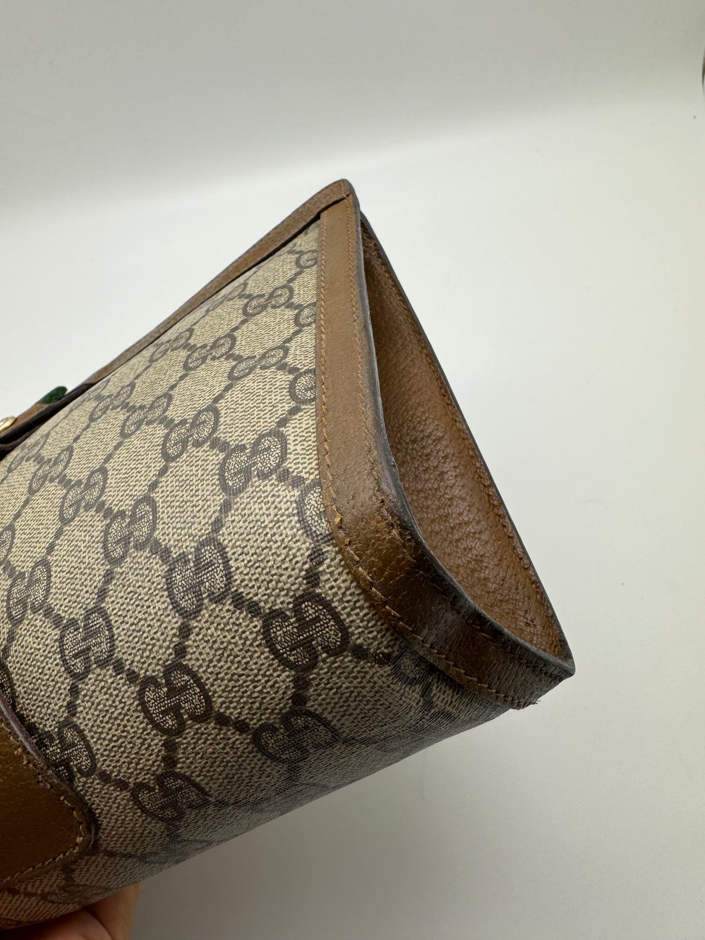 Authentic GUCCI Large Clutch GG Monogram Coated Canvas Added Strap Shoulder/Crossbody Bag