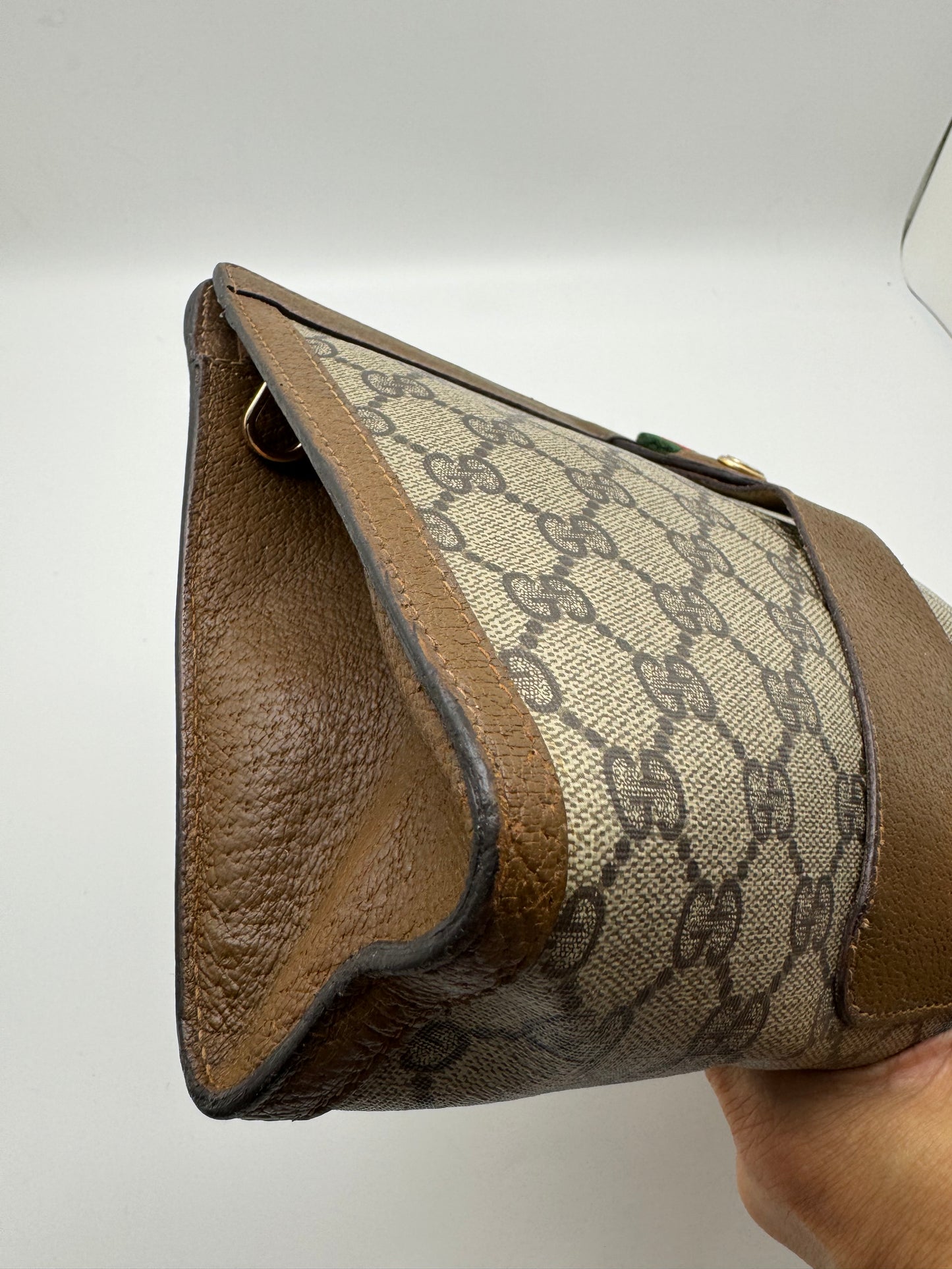 Authentic GUCCI Large Clutch GG Monogram Coated Canvas Added Strap Shoulder/Crossbody Bag