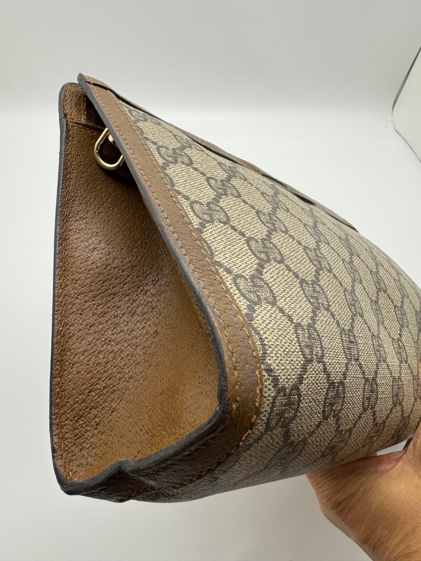 Authentic GUCCI Large Clutch GG Monogram Coated Canvas Added Strap Shoulder/Crossbody Bag