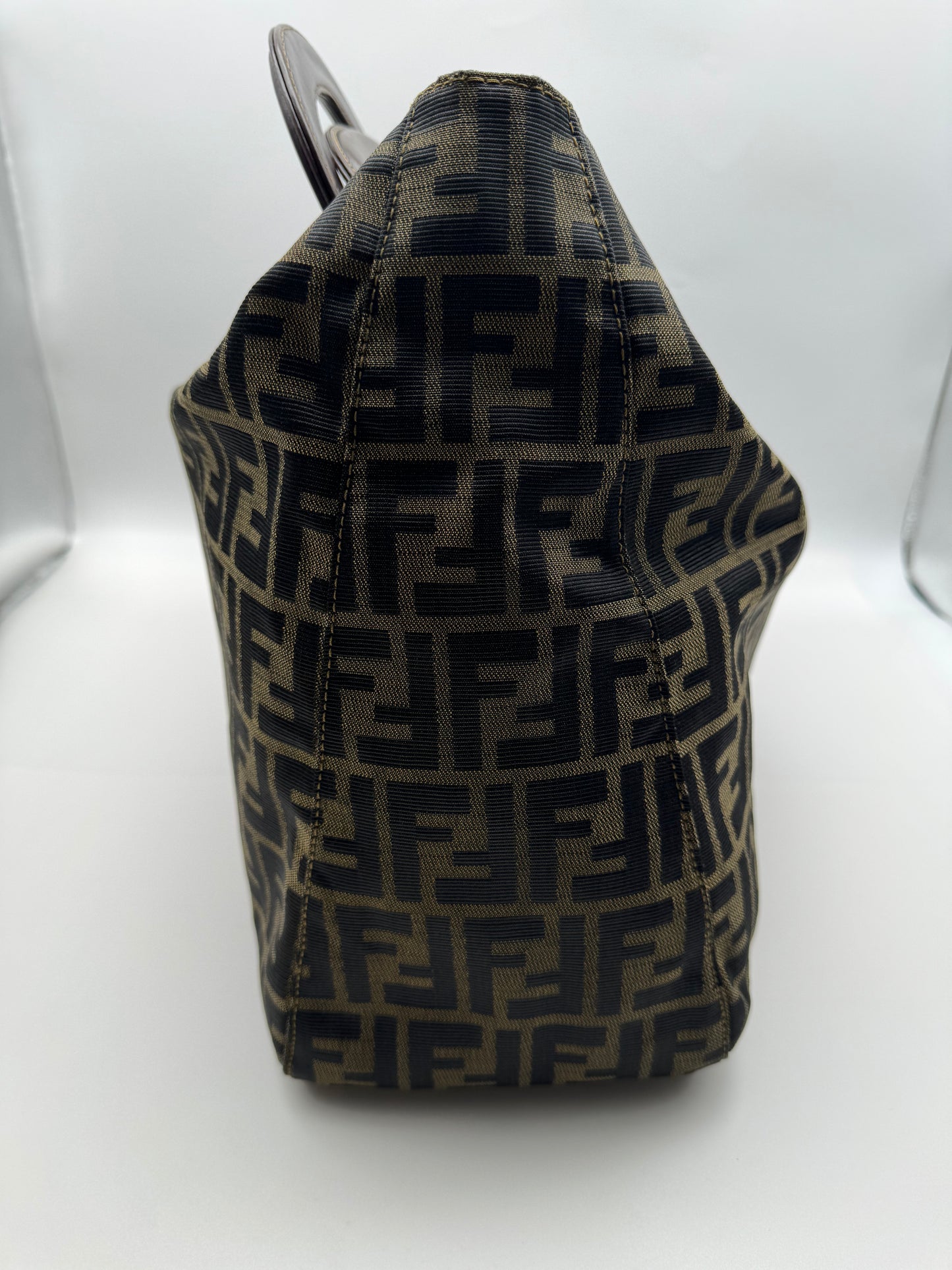 Authentic Fendi Brown FF Zucca Jacquard Cloth Large Tote Handbag