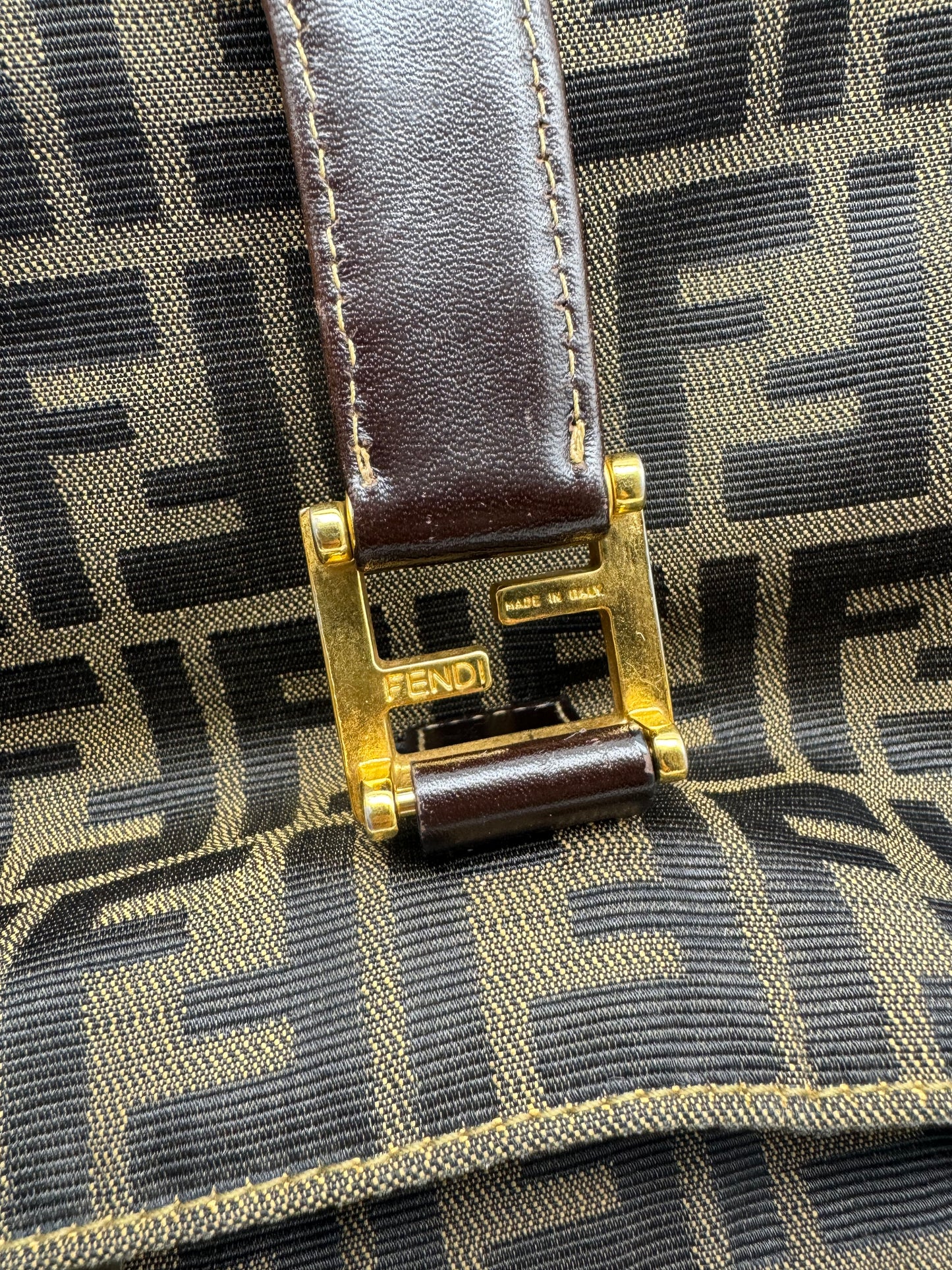Authentic Fendi Brown FF Zucca Jacquard Cloth Large Tote Handbag