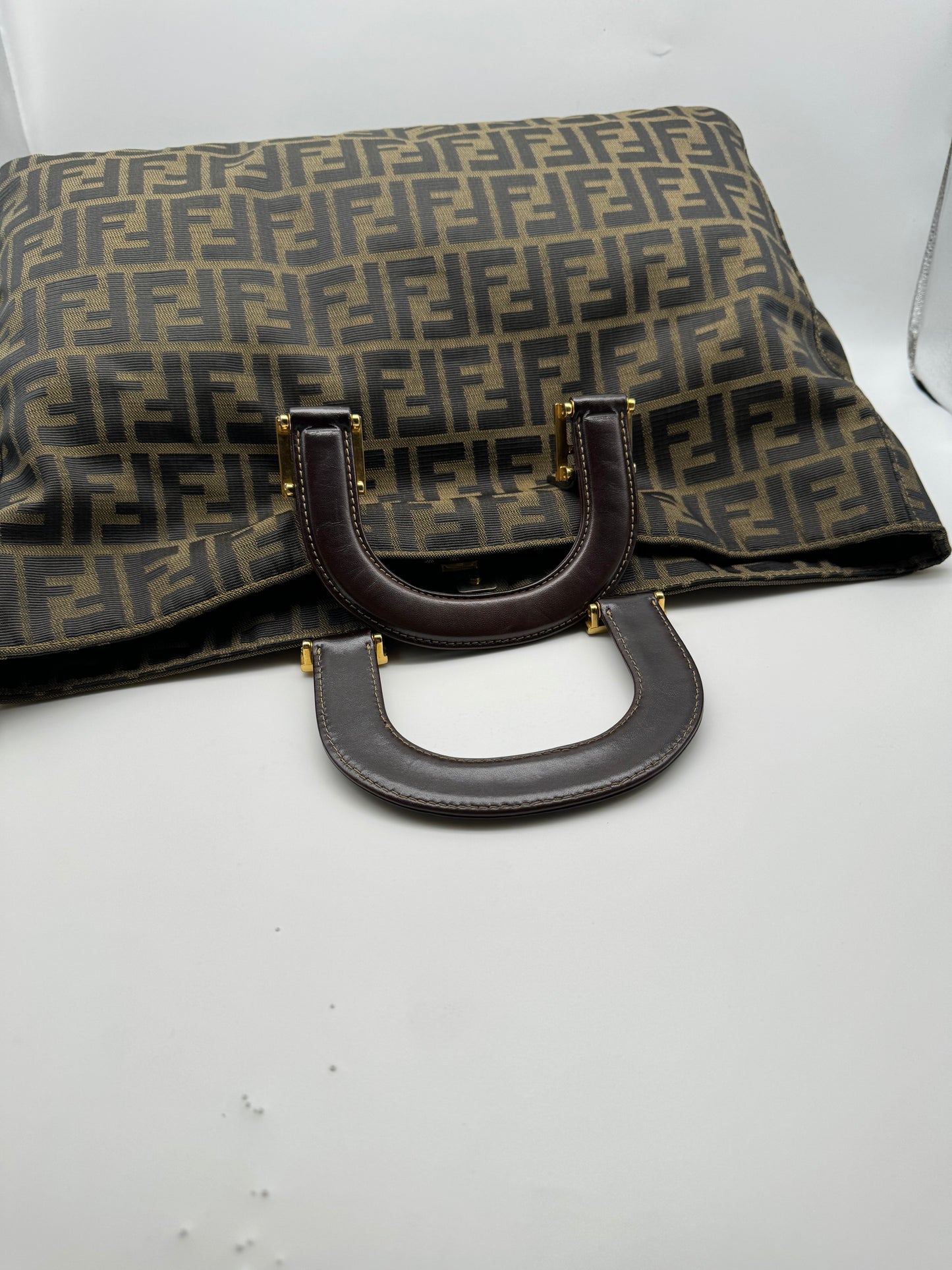 Authentic Fendi Brown FF Zucca Jacquard Cloth Large Tote Handbag