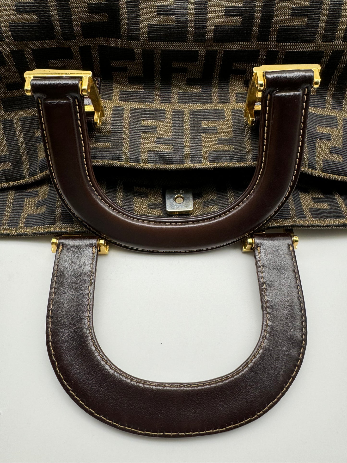 Authentic Fendi Brown FF Zucca Jacquard Cloth Large Tote Handbag