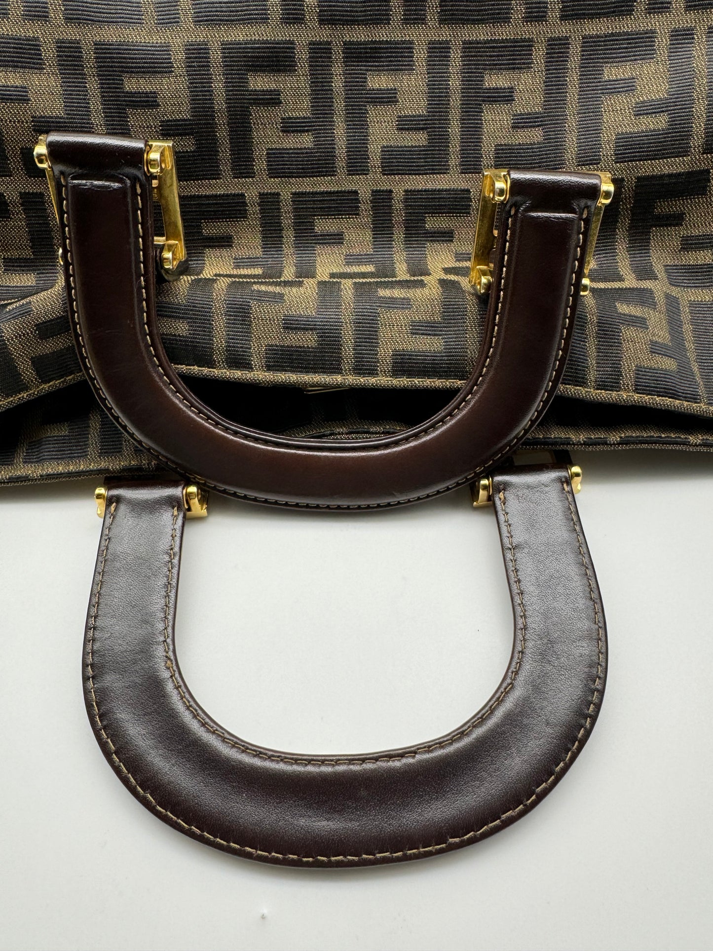 Authentic Fendi Brown FF Zucca Jacquard Cloth Large Tote Handbag