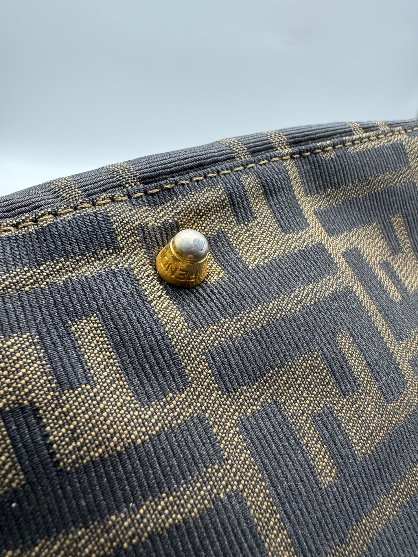 Authentic Fendi Brown FF Zucca Jacquard Cloth Large Tote Handbag