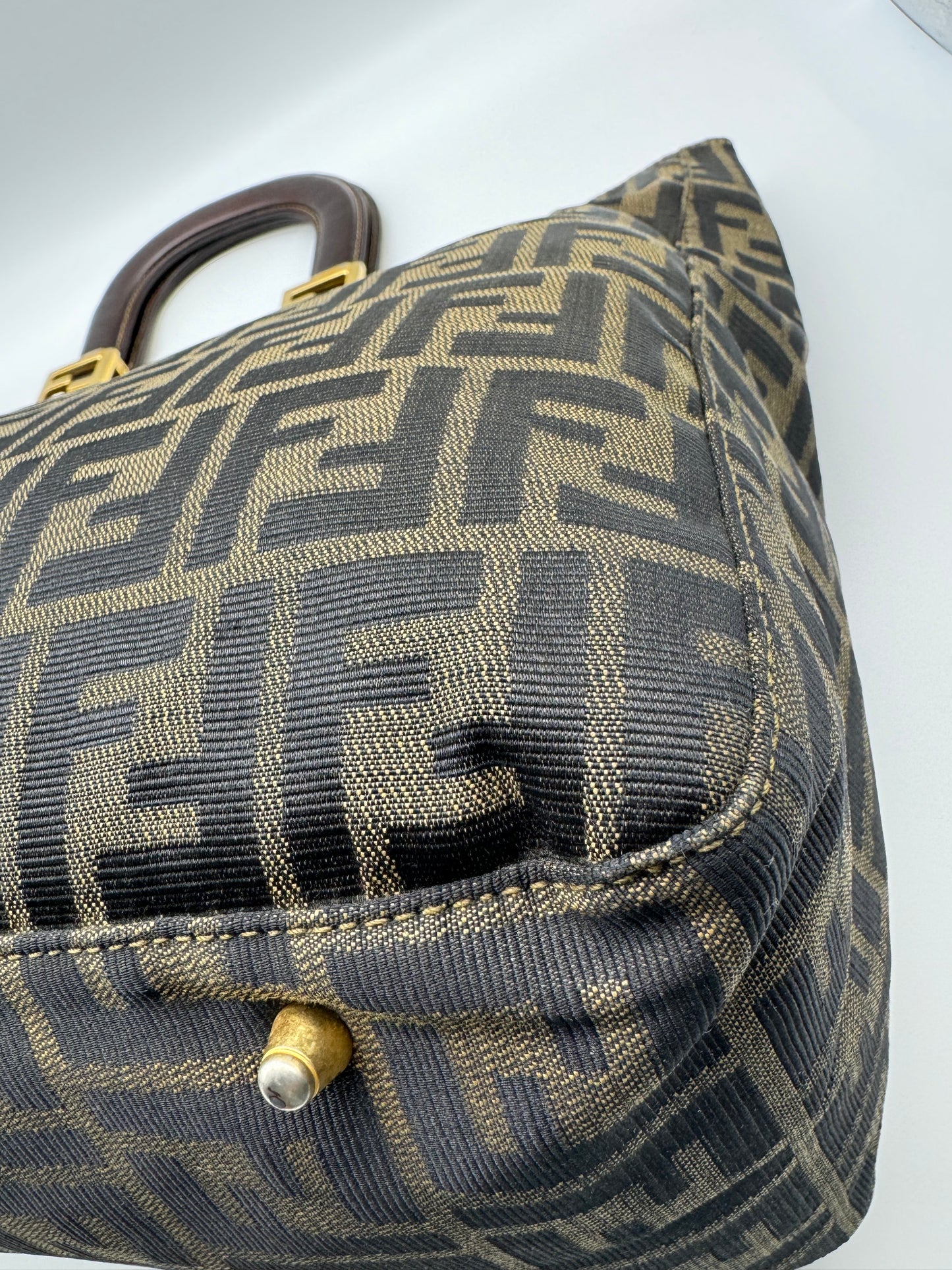 Authentic Fendi Brown FF Zucca Jacquard Cloth Large Tote Handbag