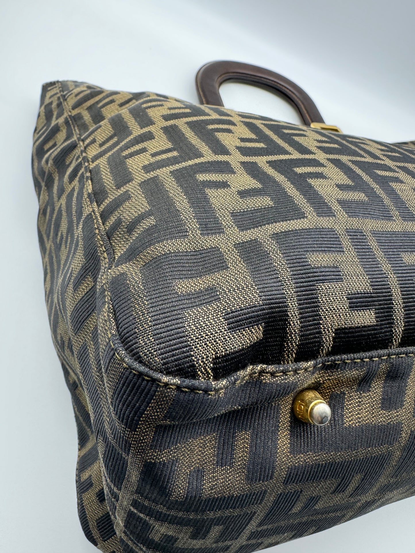 Authentic Fendi Brown FF Zucca Jacquard Cloth Large Tote Handbag