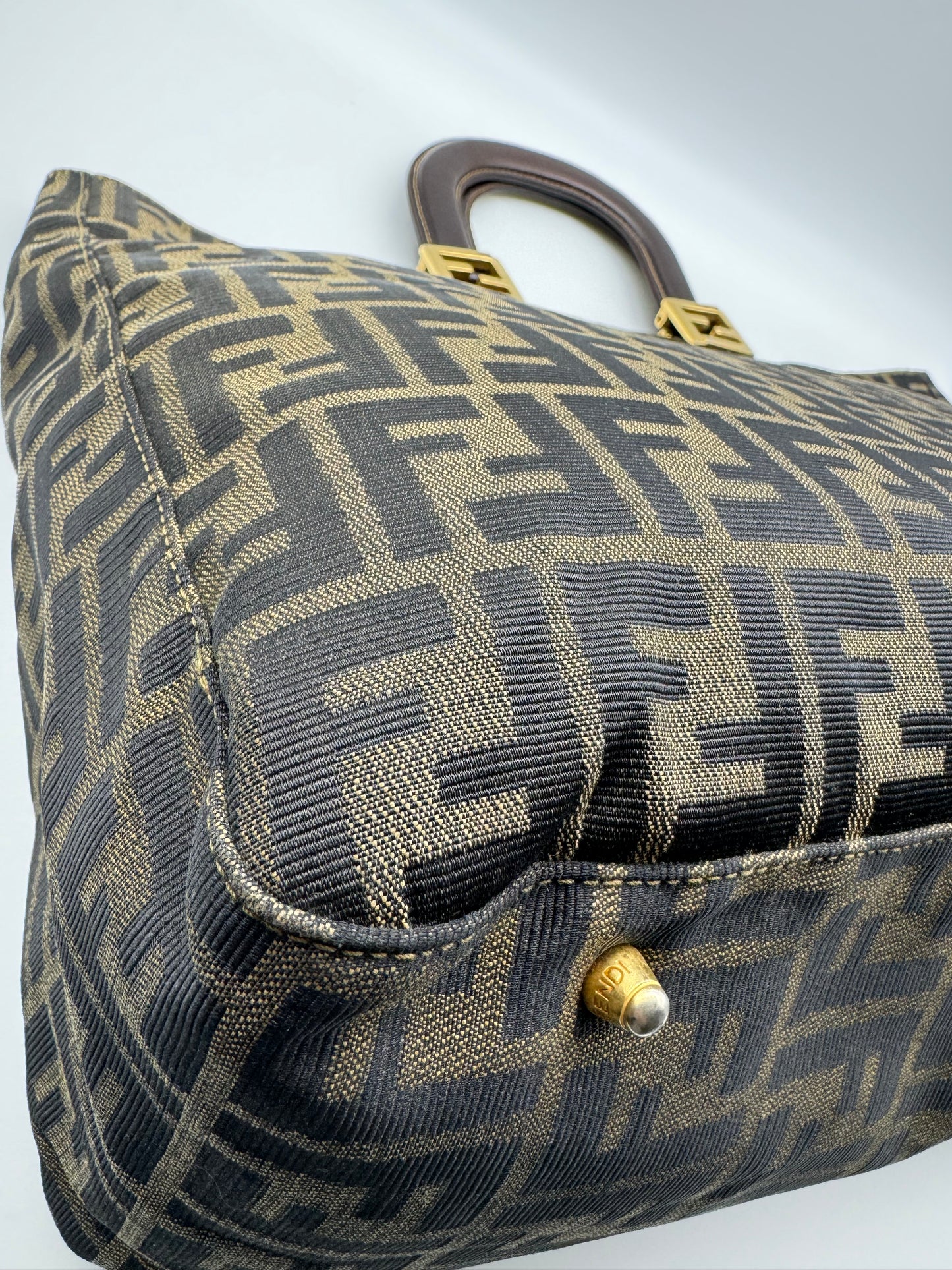 Authentic Fendi Brown FF Zucca Jacquard Cloth Large Tote Handbag