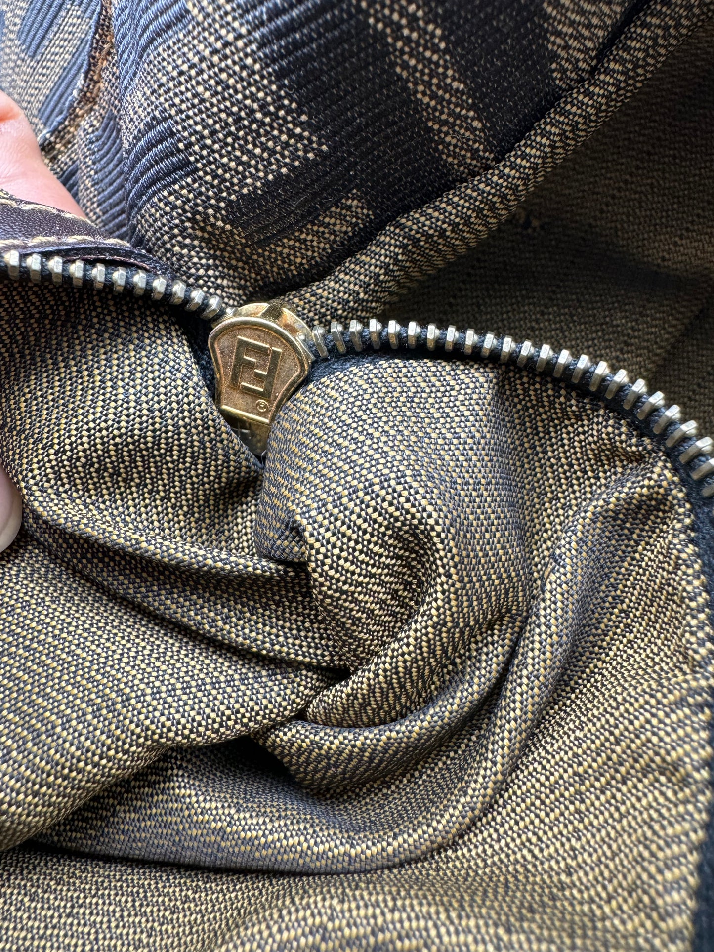 Authentic Fendi Brown FF Zucca Jacquard Cloth Large Tote Handbag