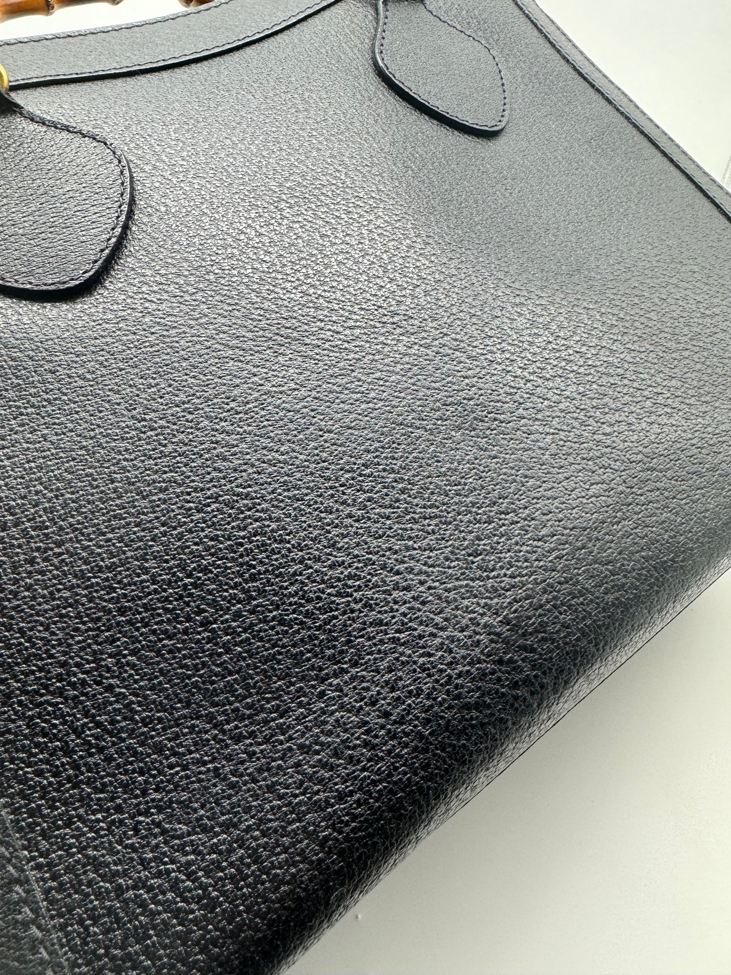 Authentic GUCCI Vintage Bamboo Handles Black Leather Diana Tote