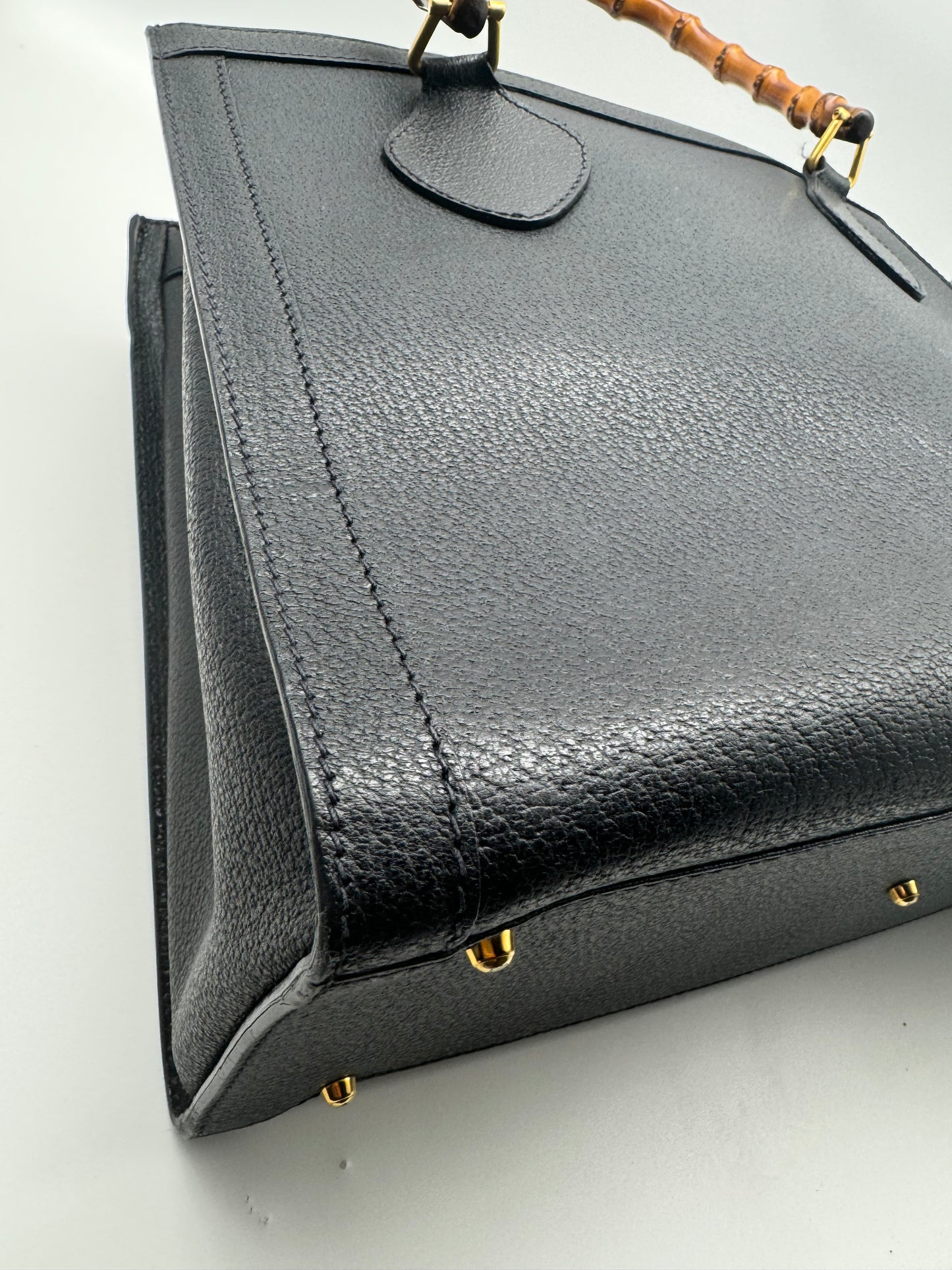 Authentic GUCCI Vintage Bamboo Handles Black Leather Diana Tote