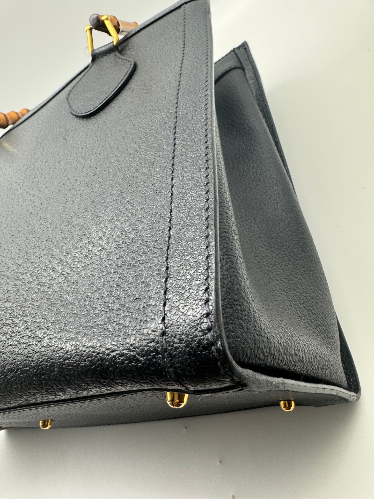 Authentic GUCCI Vintage Bamboo Handles Black Leather Diana Tote