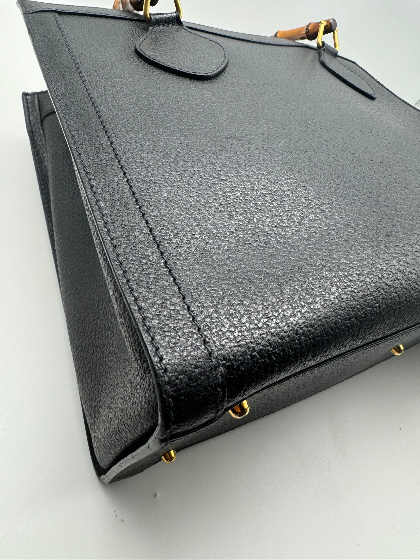Authentic GUCCI Vintage Bamboo Handles Black Leather Diana Tote