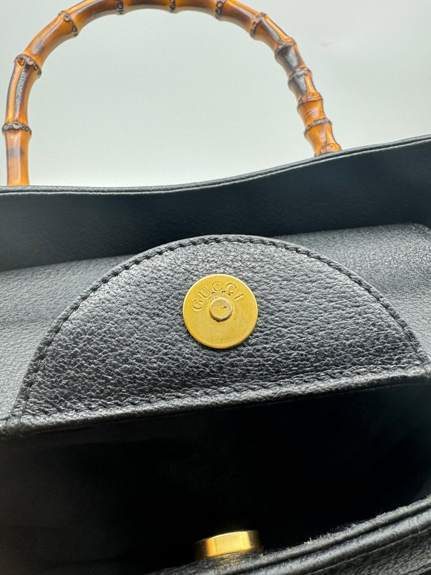 Authentic GUCCI Vintage Bamboo Handles Black Leather Diana Tote