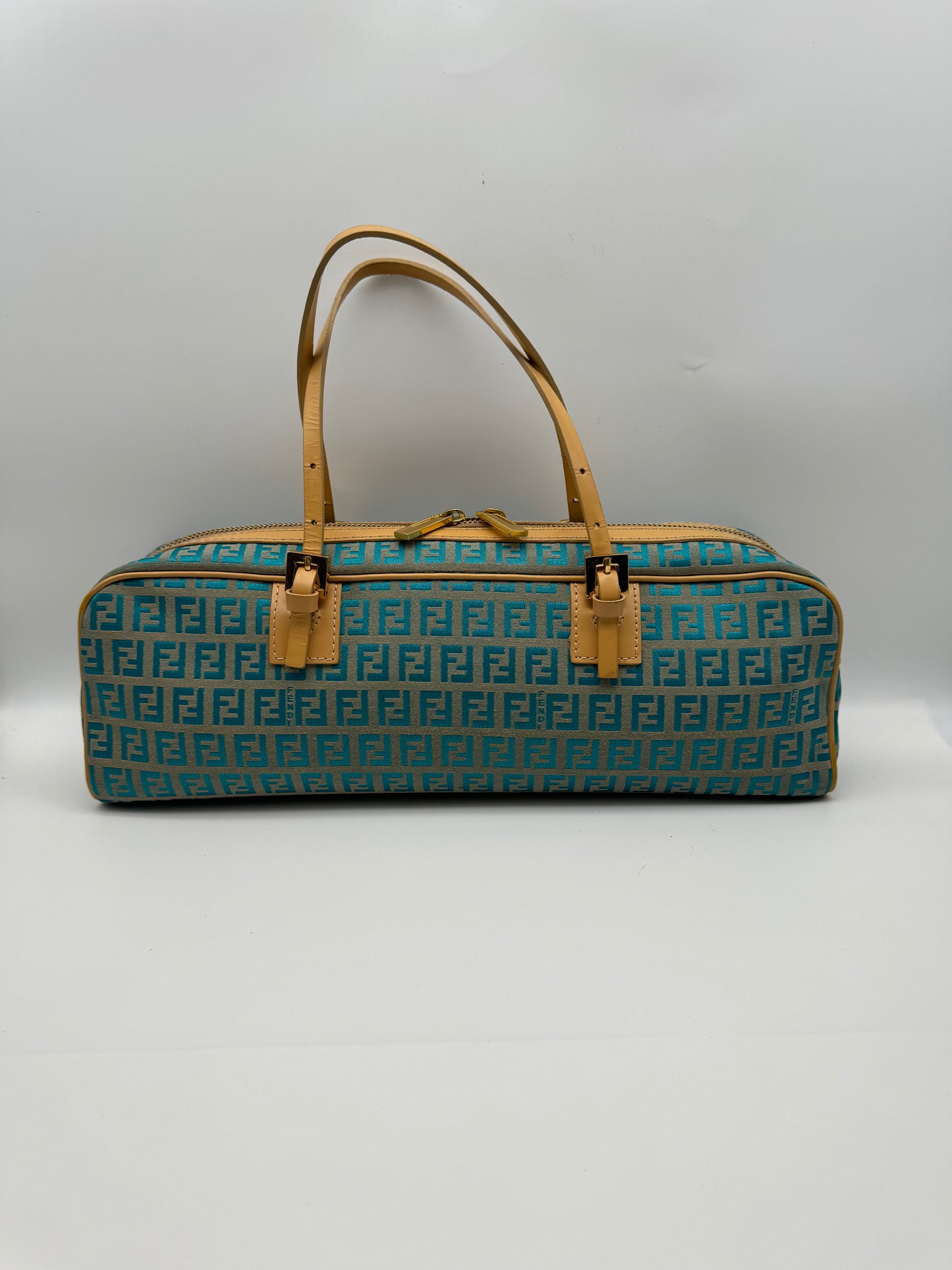 Authentic Fendi Ocean Blue FF Zucca Jacquard Cloth Handbag