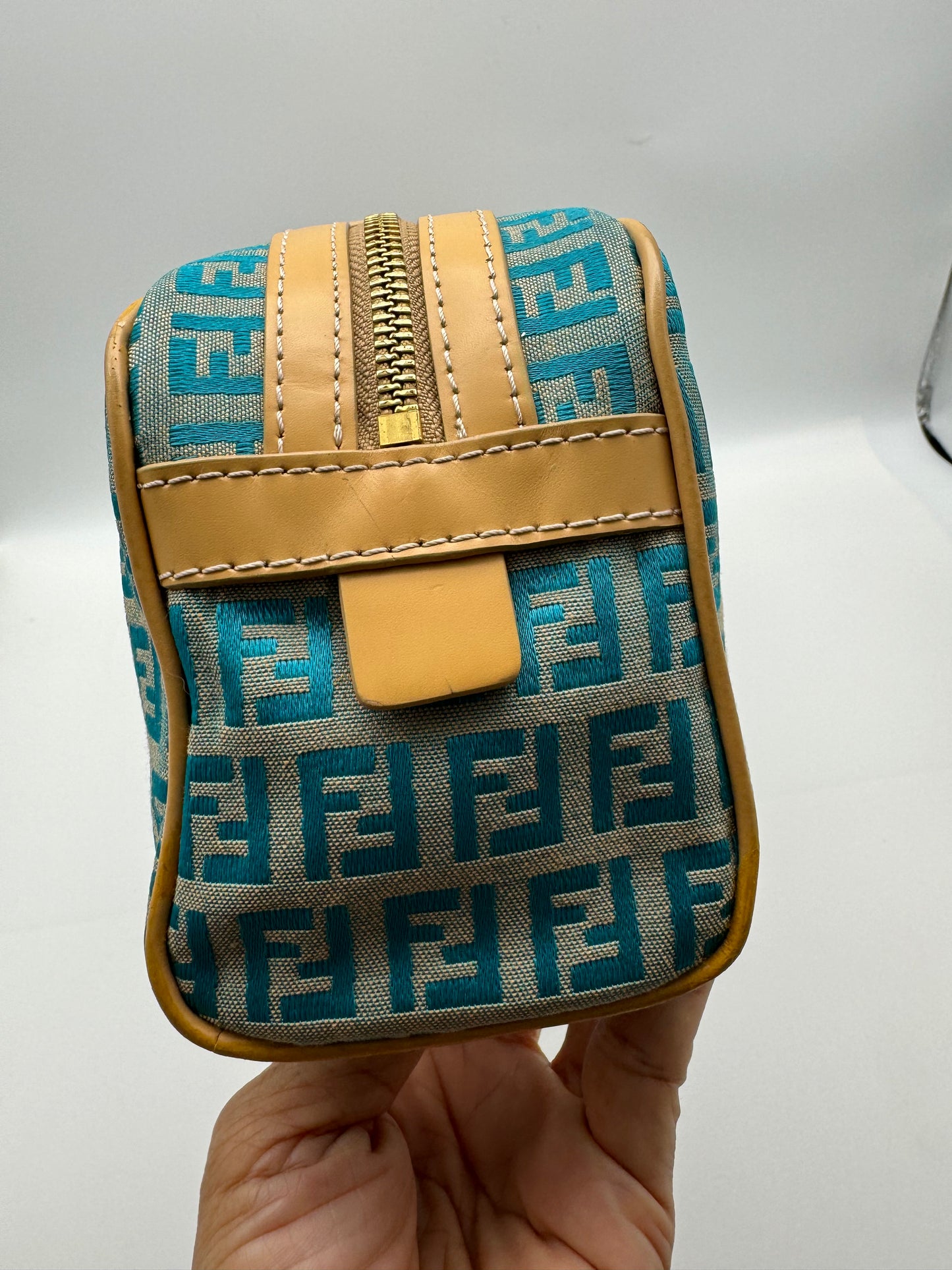 Authentic Fendi Ocean Blue FF Zucca Jacquard Cloth Handbag