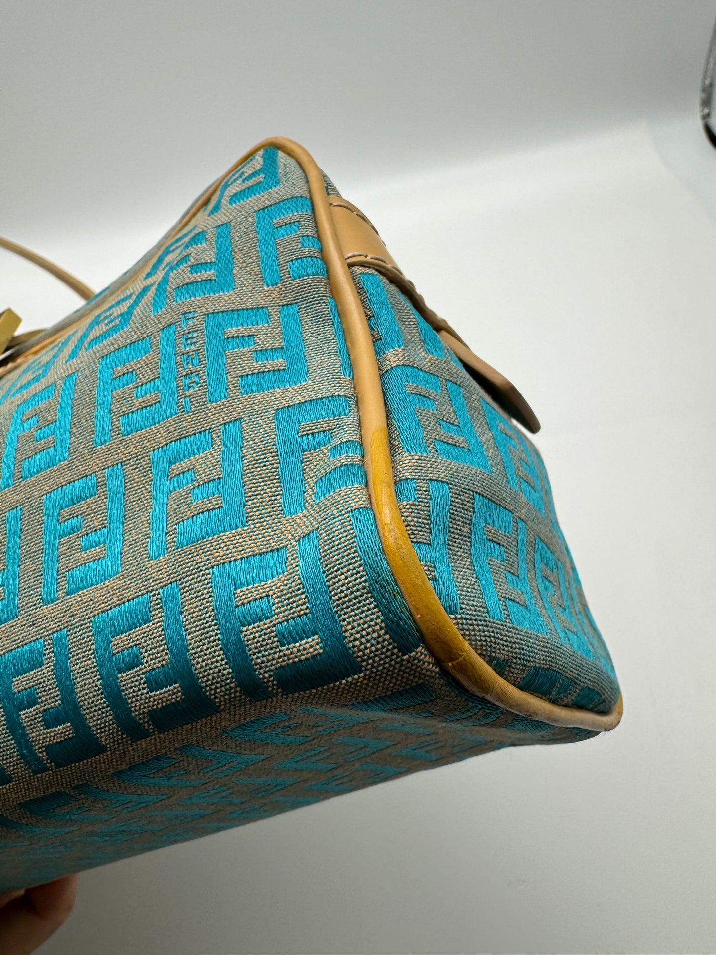 Authentic Fendi Ocean Blue FF Zucca Jacquard Cloth Handbag