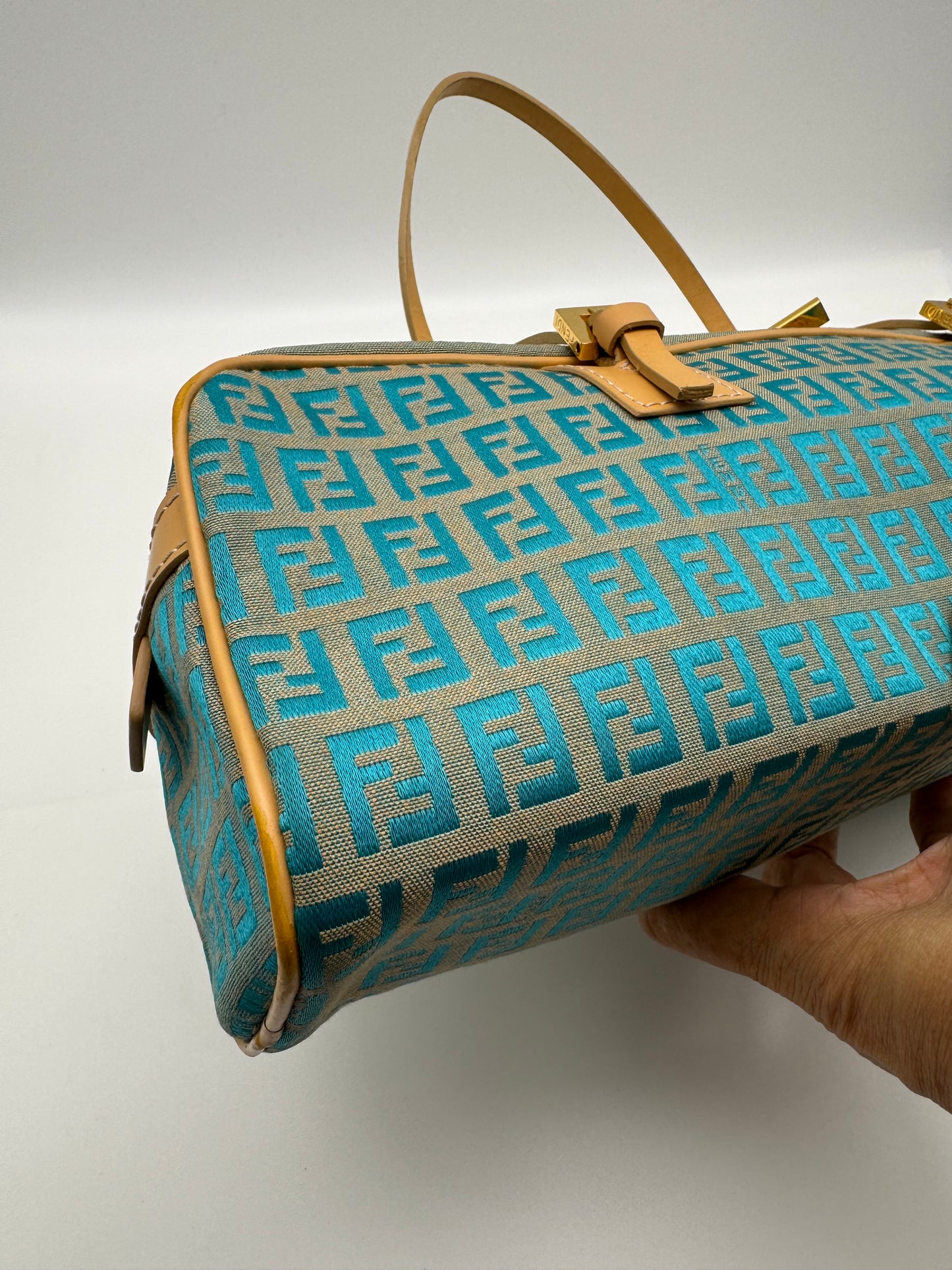 Authentic Fendi Ocean Blue FF Zucca Jacquard Cloth Handbag