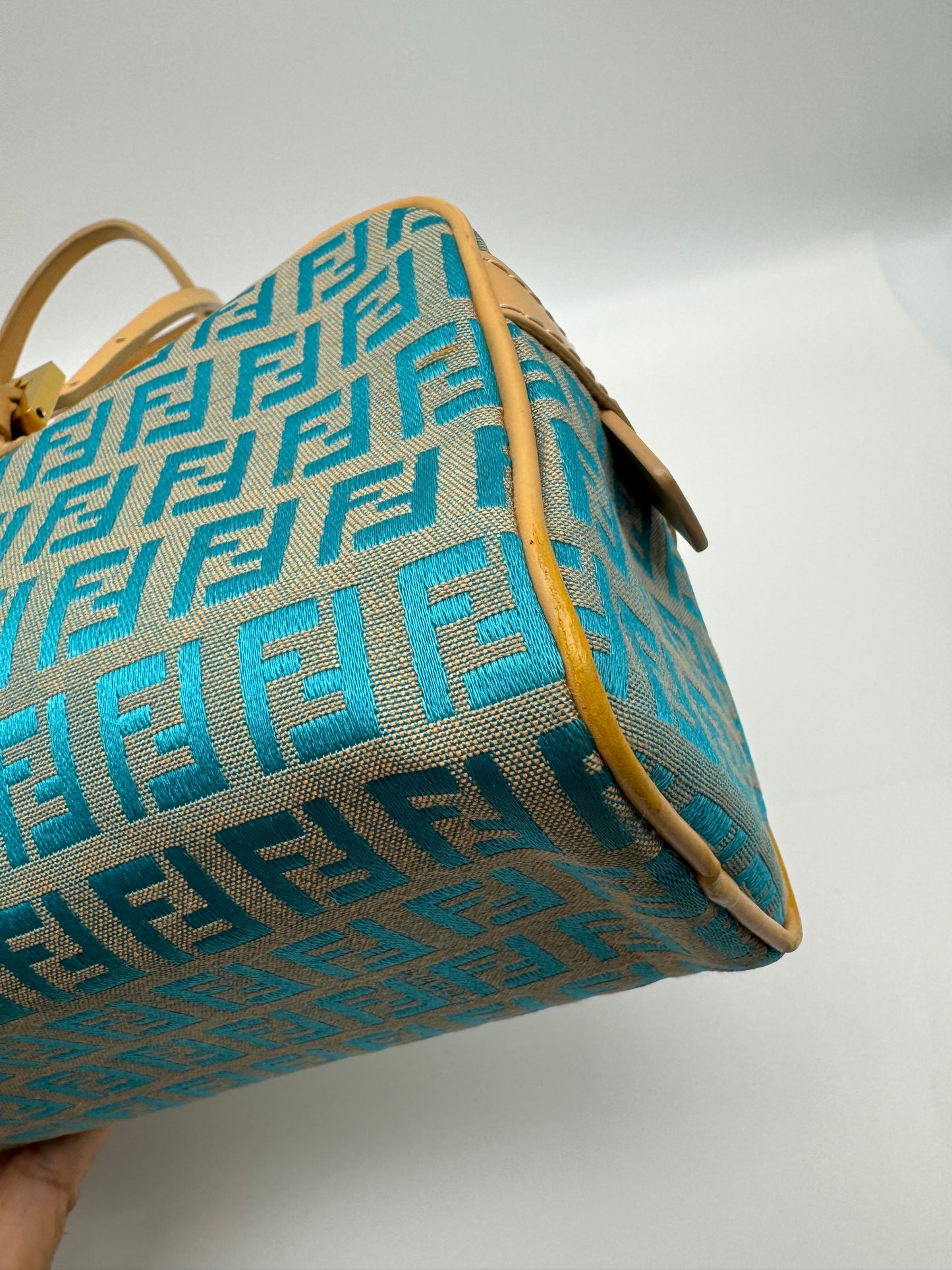 Authentic Fendi Ocean Blue FF Zucca Jacquard Cloth Handbag
