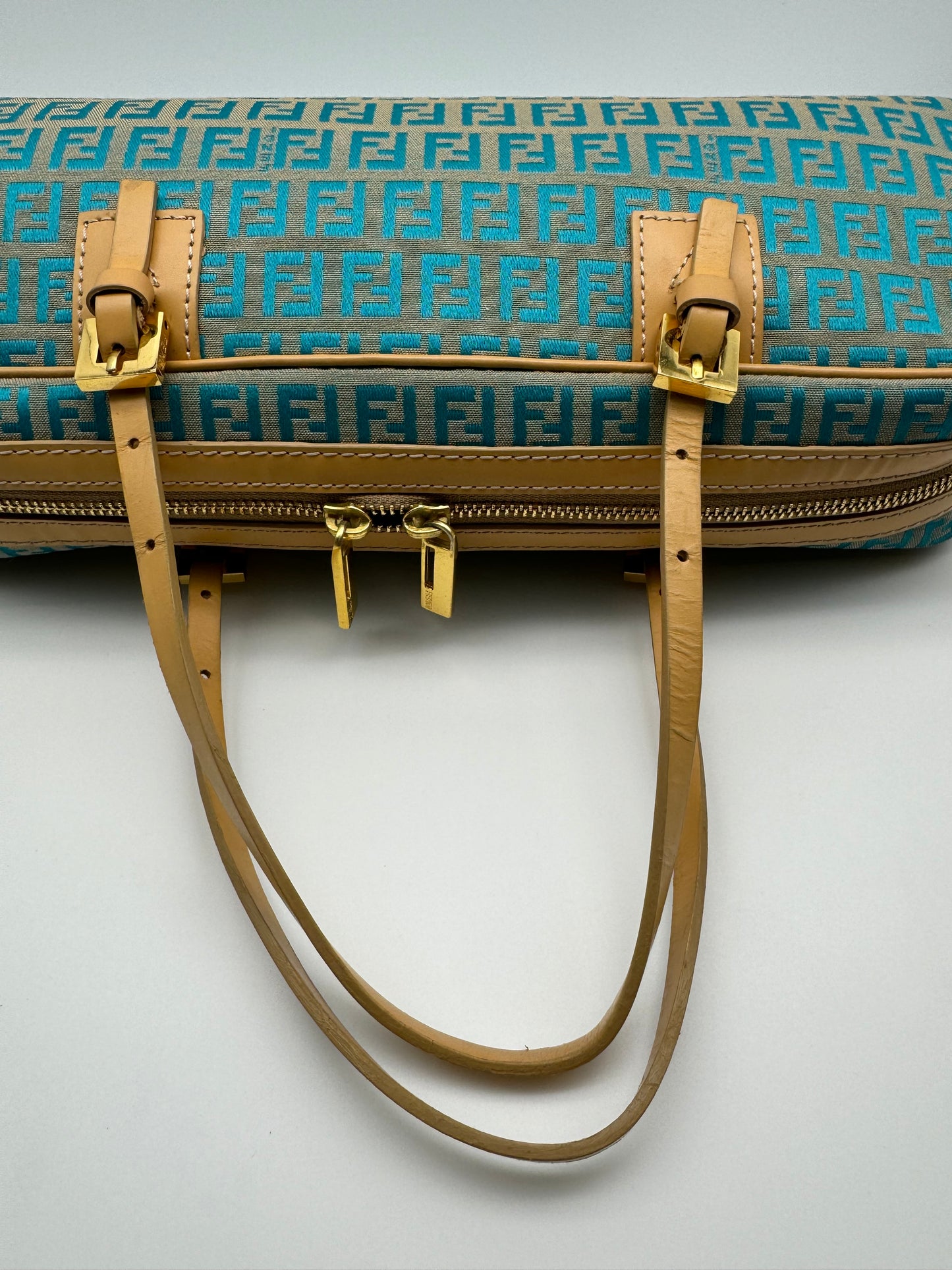 Authentic Fendi Ocean Blue FF Zucca Jacquard Cloth Handbag