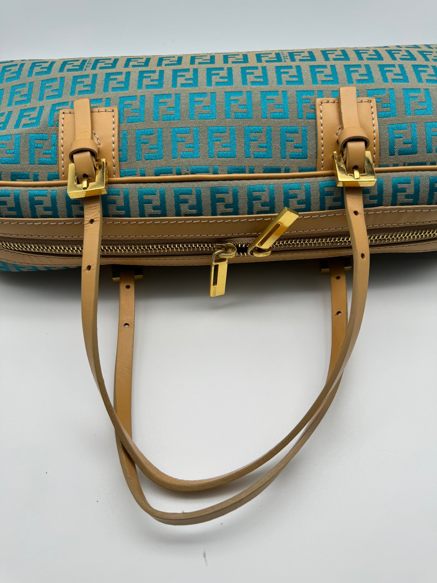 Authentic Fendi Ocean Blue FF Zucca Jacquard Cloth Handbag