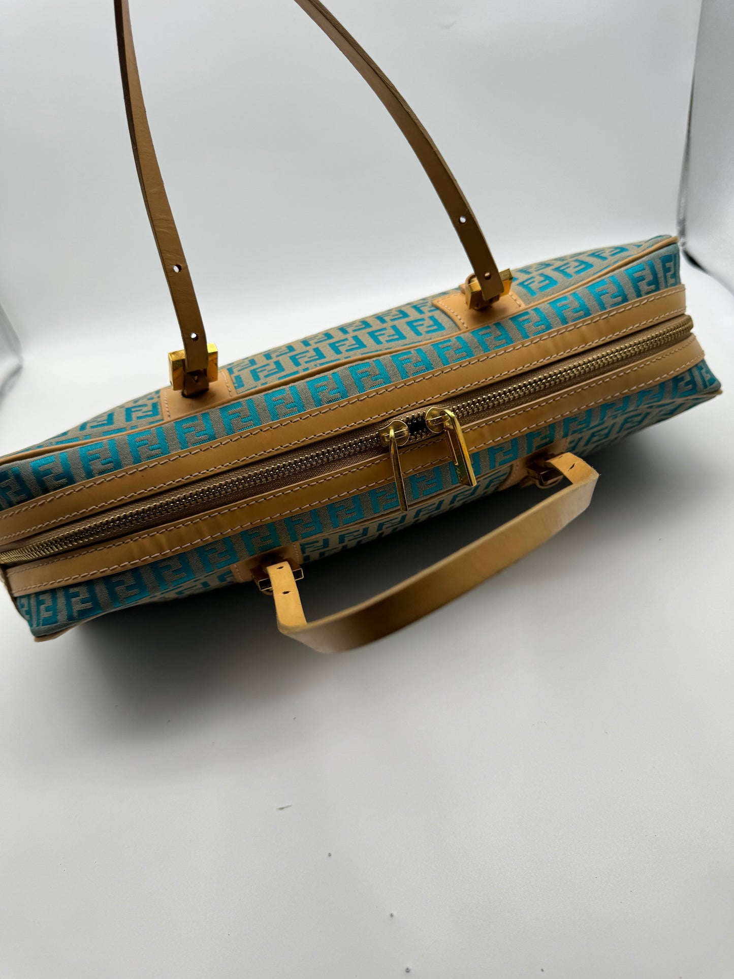 Authentic Fendi Ocean Blue FF Zucca Jacquard Cloth Handbag