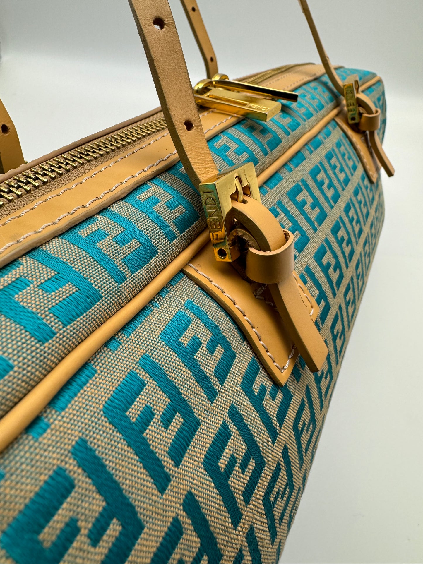 Authentic Fendi Ocean Blue FF Zucca Jacquard Cloth Handbag