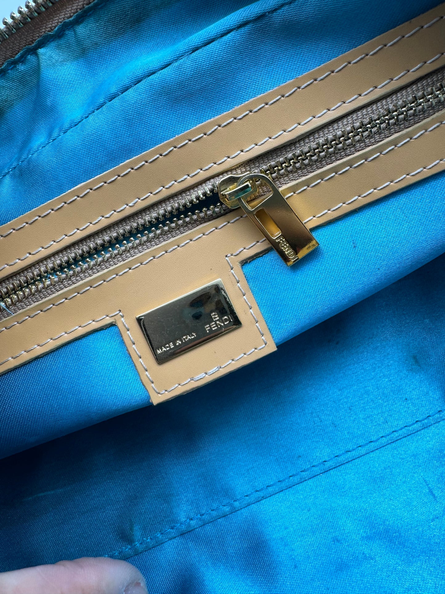 Authentic Fendi Ocean Blue FF Zucca Jacquard Cloth Handbag