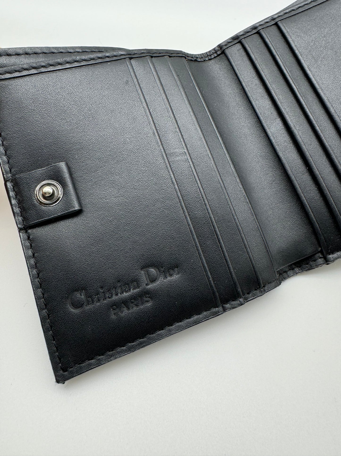 Authentic Christian Dior Saddle Short Wallet Black Trotter Jacquard Cloth