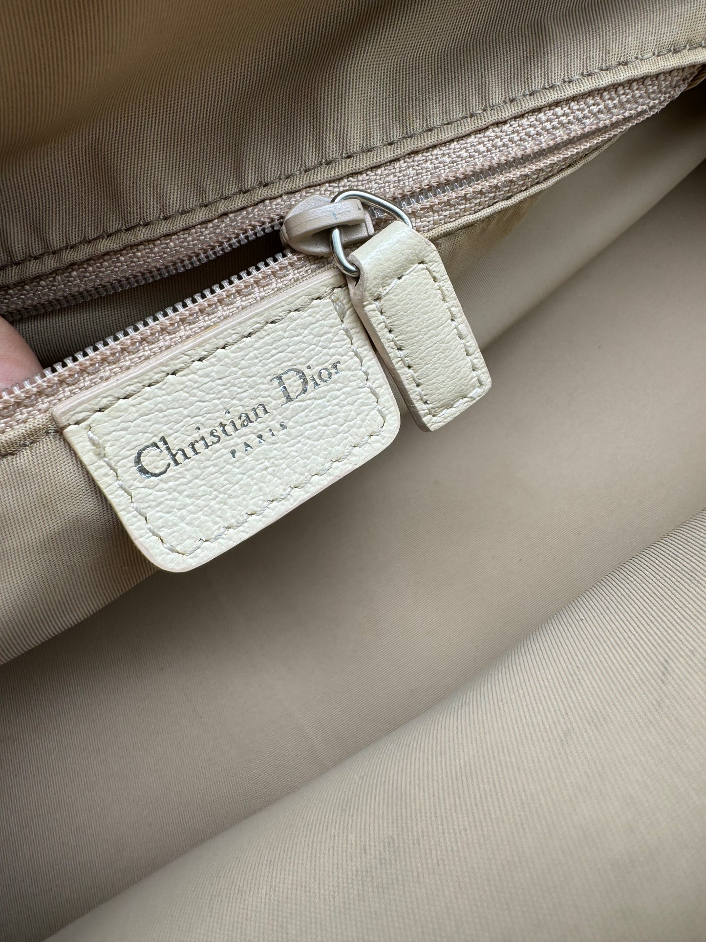Authentic Christian Dior Beige Trotter Cloth Multi-Color Embroidered Floral Bowler Bag