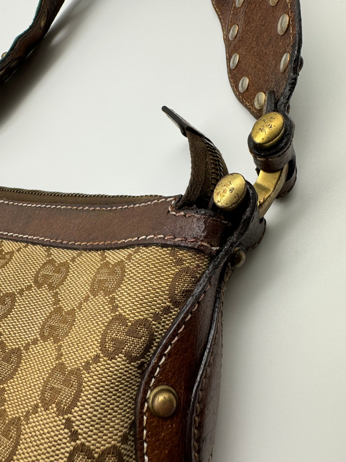 Authentic GUCCI Pelham Small Hobo Studded Shoulder Bag